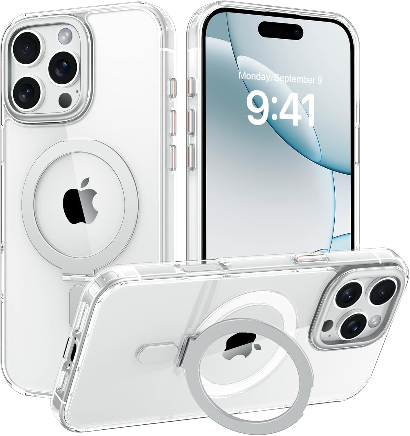 DOMAVER Magnetic for Iphone 16 Pro Max Case with 360&deg; Rotatable Ring Stand, Compatible with Magsafe, Military-Grade Drop Protection, Slim Shockproof Phone Case for Iphone 16 Pro Max 6.9", Clear image number 5