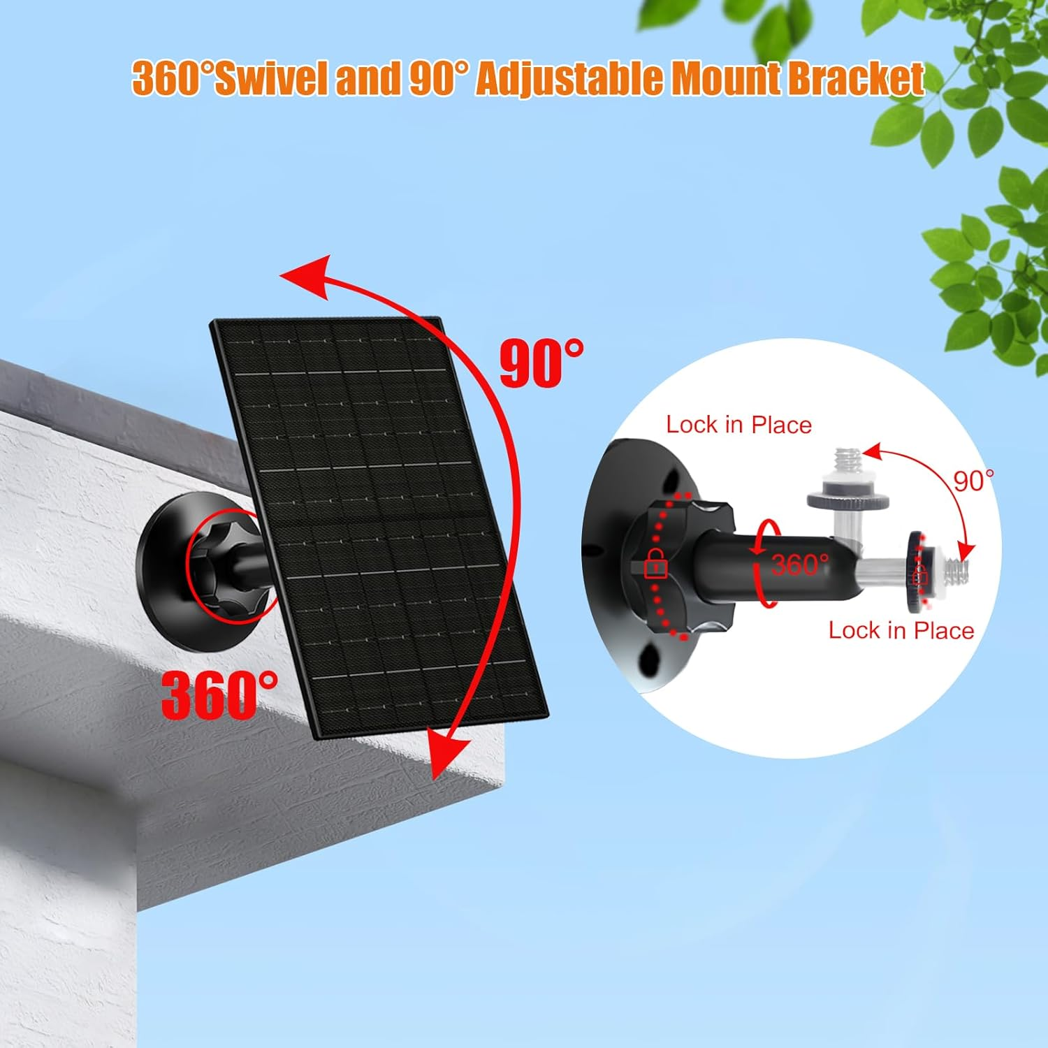 7W Solar Panel for Security Camera, USB C Solar Panel Charger for Camera, USB Solar Panel Compatible with Eufycam & DC 5V Rechargeable Battery Camera, IP65 Waterproof, 9.8Ft Charging Cable