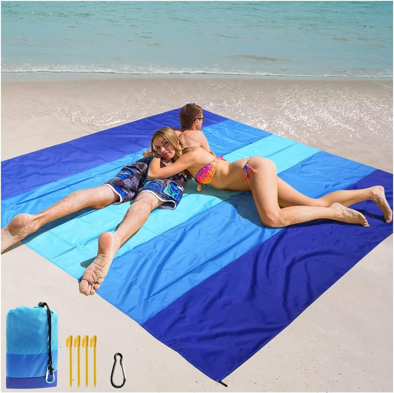Ronluuu Beach Blanket Waterproof Sandproof Beach Mat 200 * 210Cm,For 2-8 Adults Quick Drying Outdoor Picnic Mat Beach Accessories for Travel, Camping, Hiking image number 3