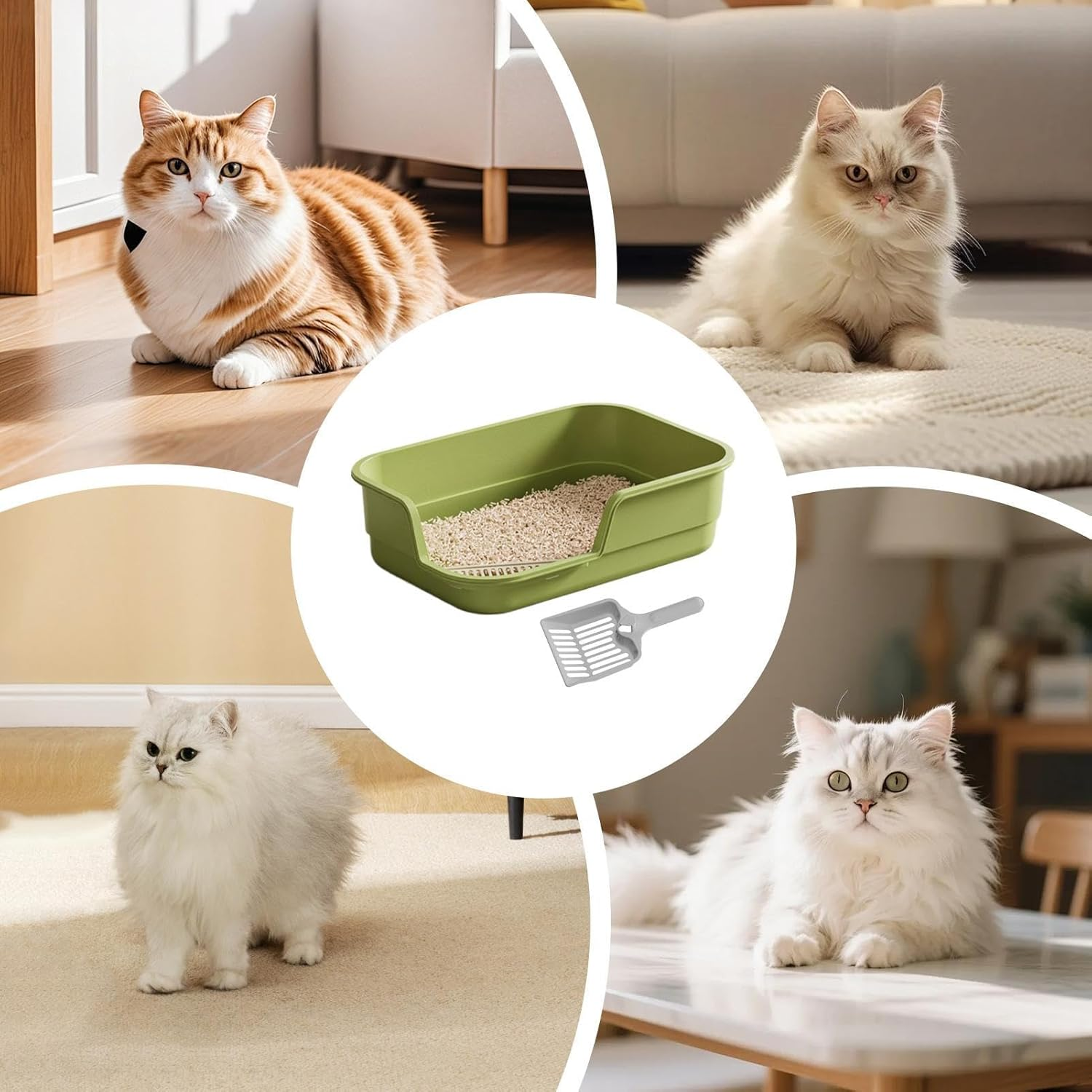 Cat Box - High Sides Low Entry | Anti-Splashing Cat Litter Boxes - for Senior Pet Kitten Indoor Home Office Dorm Apartment Hotel Farmhouse Living Room - White image number 5