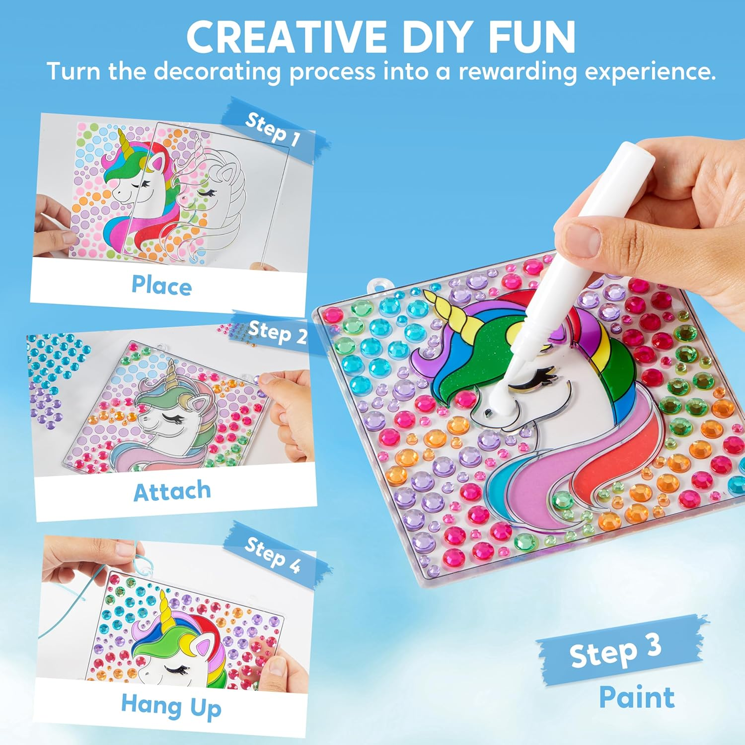 Klever Kits Suncatcher Craft Kit for Children, Arts and Crafts for Kids Age 6 7 8 9-12,Gem Diamond Painting Craft Kits,Girls Gifts,Window Gem Art Set,Birthday Presents(Sun+Unicorn+Butterfly+Rainbow) image number 3