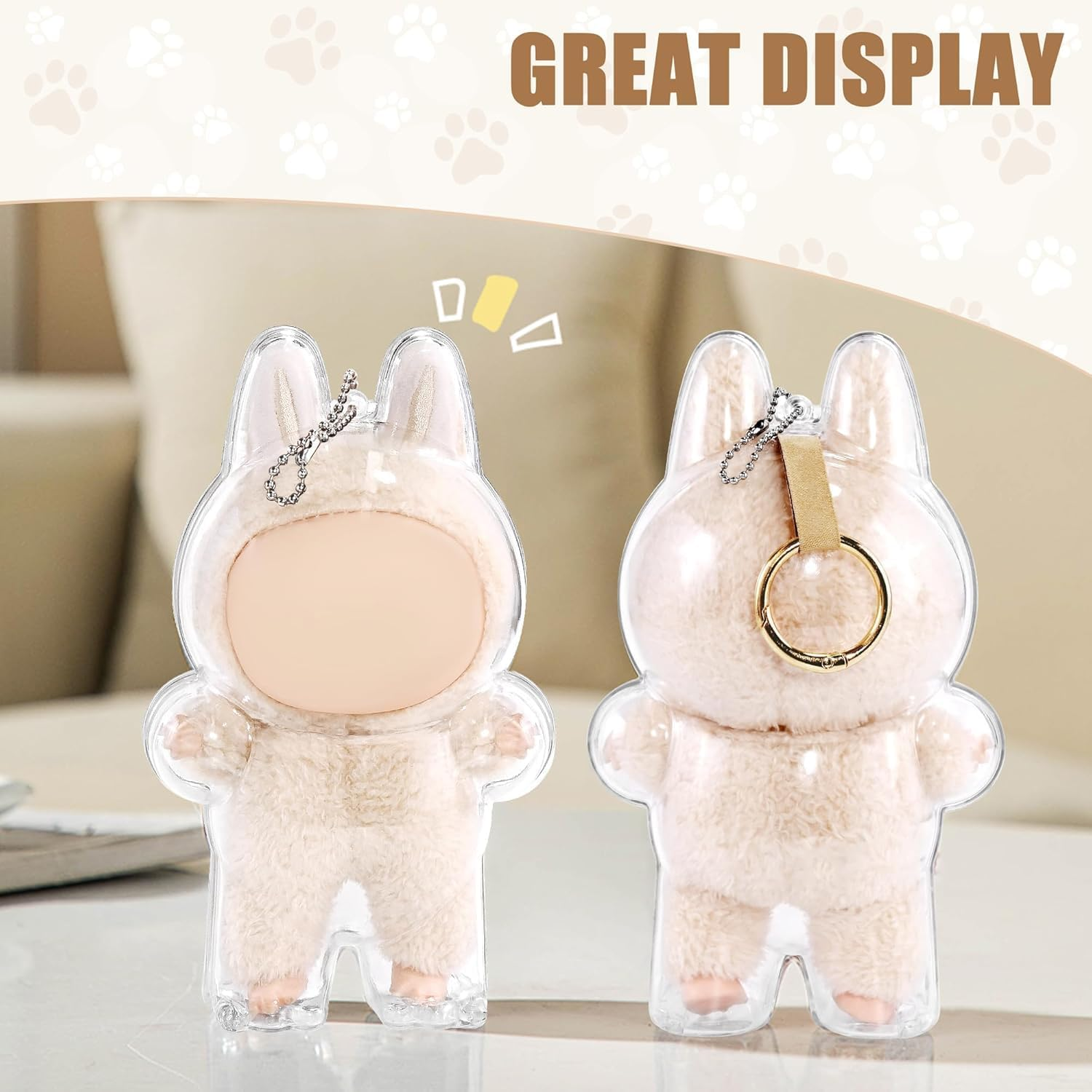 Clear Acrylic Protective Display Case for Standing Plush Figures &ndash; Dustproof Collectible Box with Hanging Chain, Scratch-Resistant, Perfect for Designer Toy Figures and Travel Display, Doll Cover image number 5