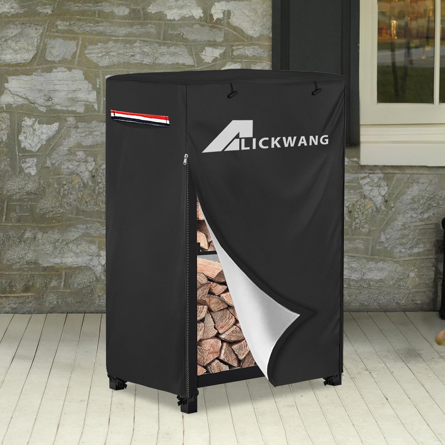 17 Inch Firewood Rack Cover,Heavy Duty 600D Waterproof Outdoor Firewood Storage Rack Cover,Wood Rack Cover for 2-Tiers Small Log Holders for Firewood.(14" D X 17" W X 30" H,Cover Only) image number 3