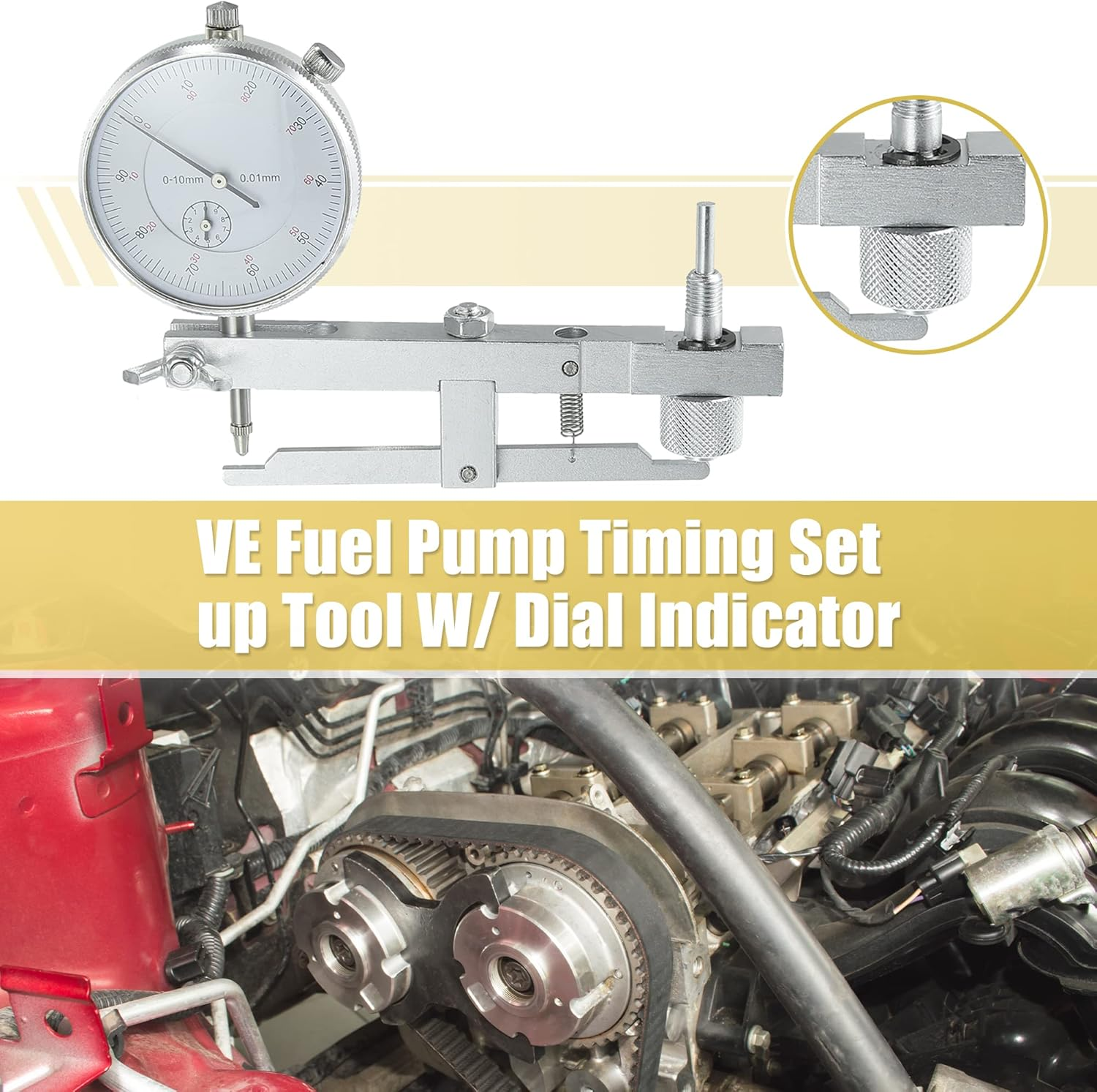X AUTOHAUX 1 Set Fuel Pump Injection Timing Set up Tool W/Dial Indicator for VE Style Fuel Pumps 0927554011 Diesel Fuel Injector Pump Timing Indicator Dual Guage Indicator for Toyota Black image number 4