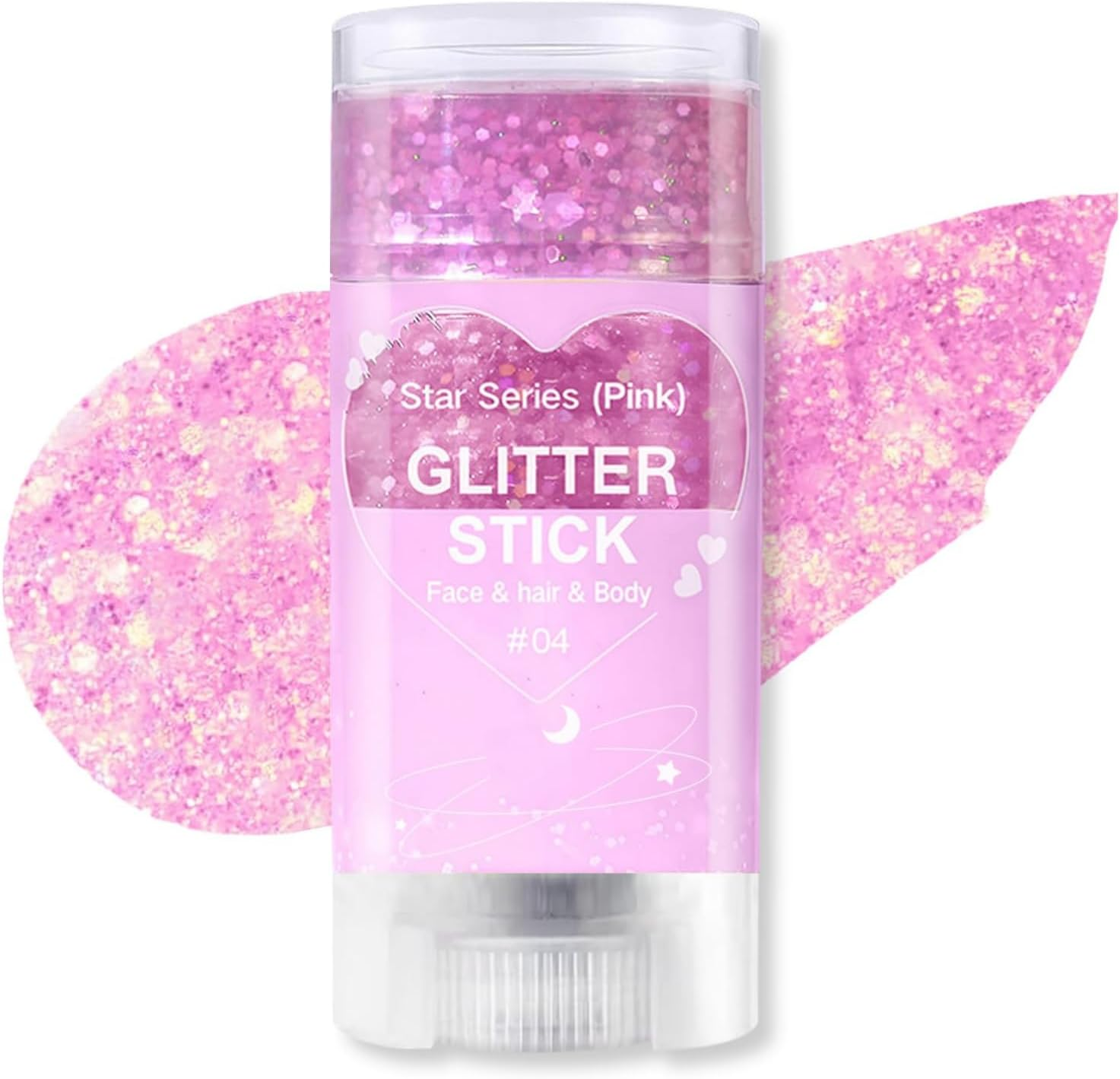 Holographic Body Glitter Gel Stick - Chunky Face & Hair Shimmer, JOMWEN Glue-Free & Waterproof Makeup for Festivals, Raves, Concerts, Halloween Accessories (04 Pink, 1 Pack)