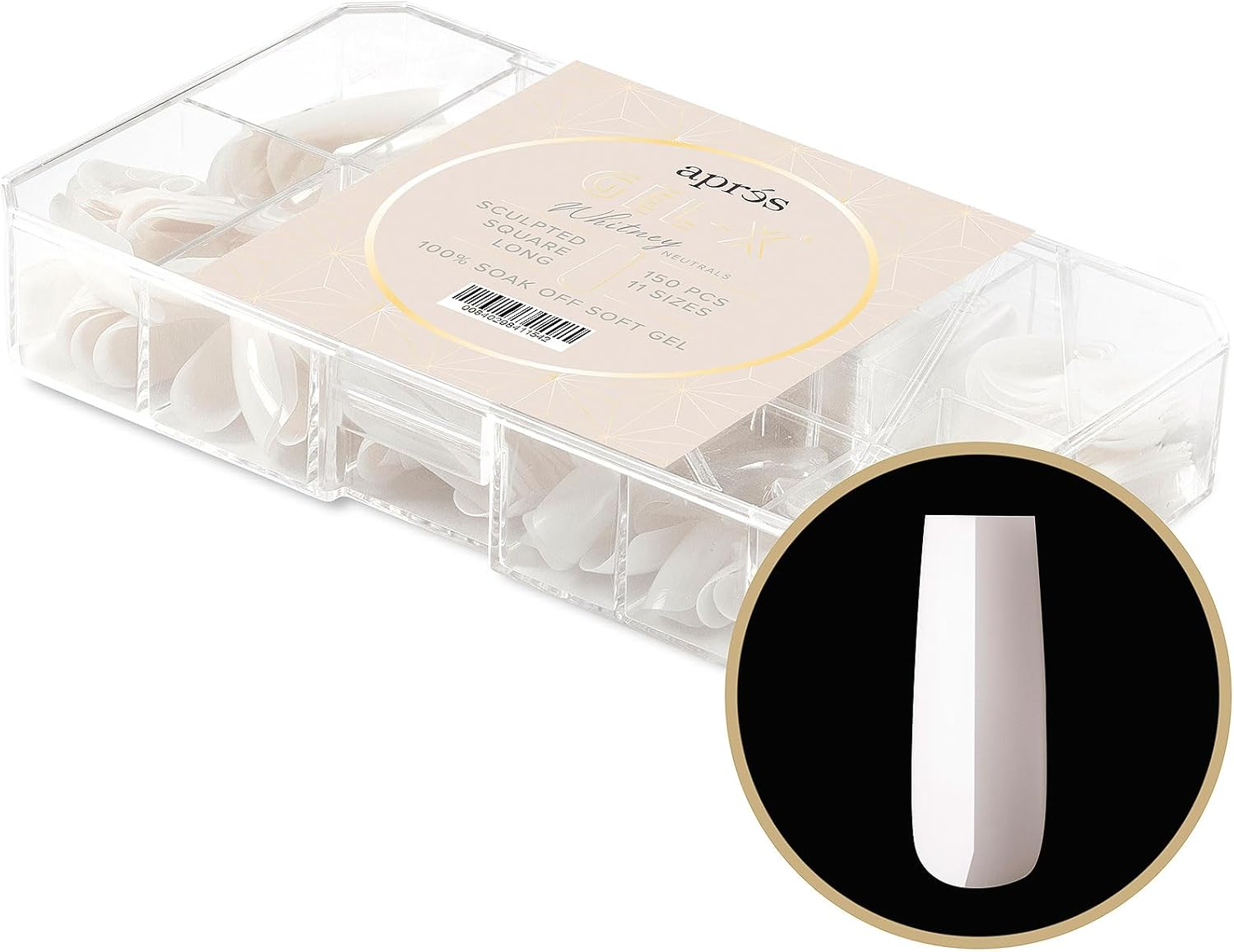APR&Eacute;S Apres Neutrals Gel-X Whitney Nail Tips Box, 11 Sizes 00-9, Soft Gel Tip (150 Units) (Long Sculpted Square, 150) image number 5