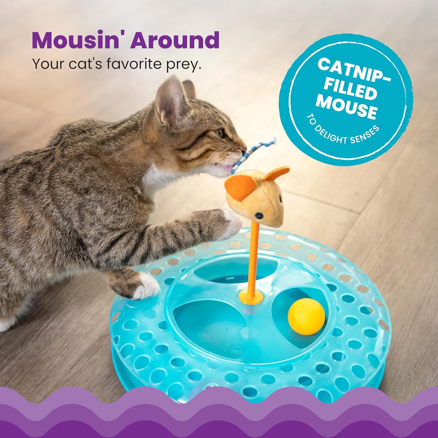 Catstages Cheese Chase Interactive Cat Track Toy with Balls and Catnip Toy, Multicolored image number 3