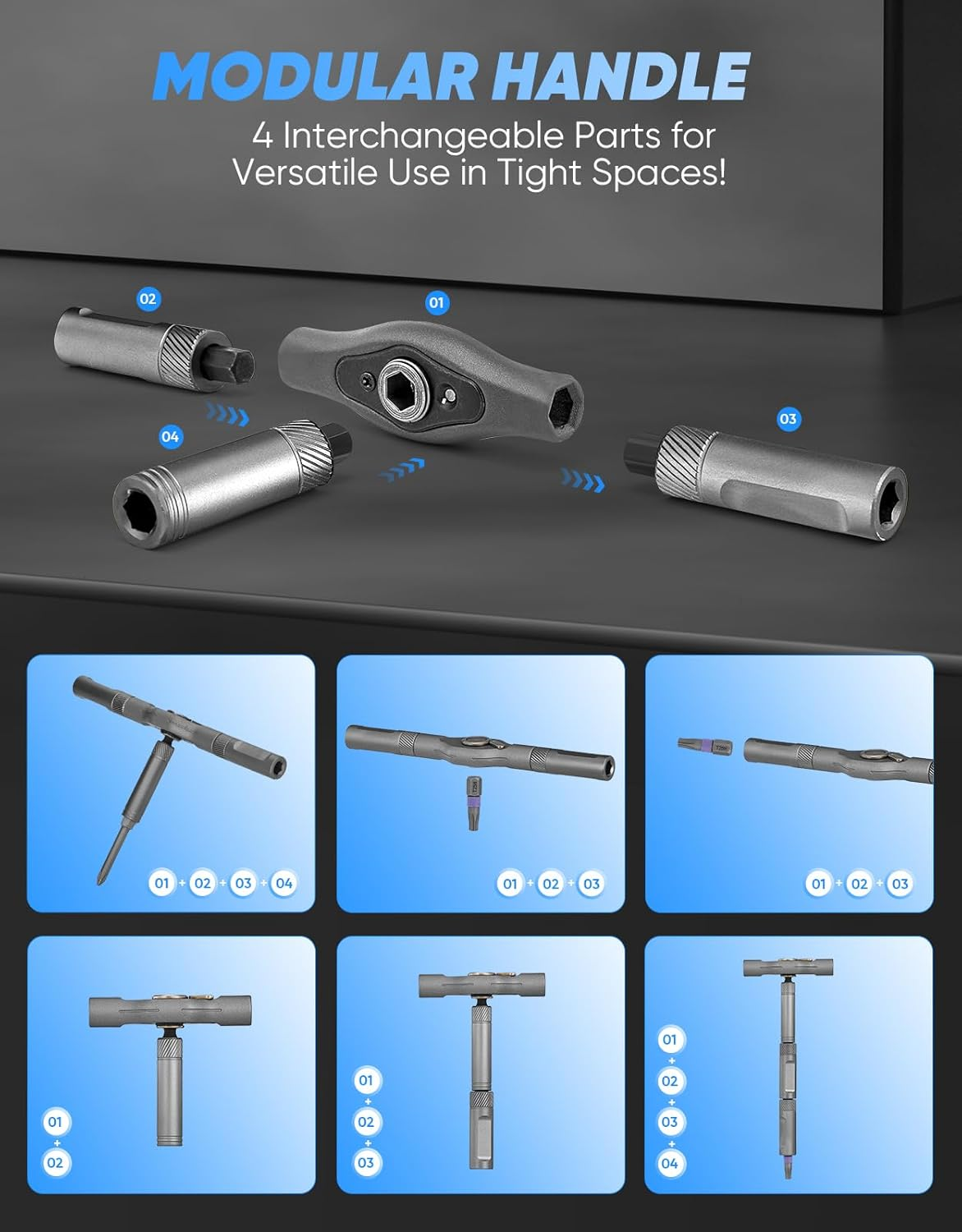 Upgrated 42 in 1 Magnetic Screwdriver Set, Ratcheting Screwdriver Kit,Detachable Multi-Functional Handle & 40Pcs in Storage Case for Electronics, Furniture, DIY (Grey) - Grey image number 3