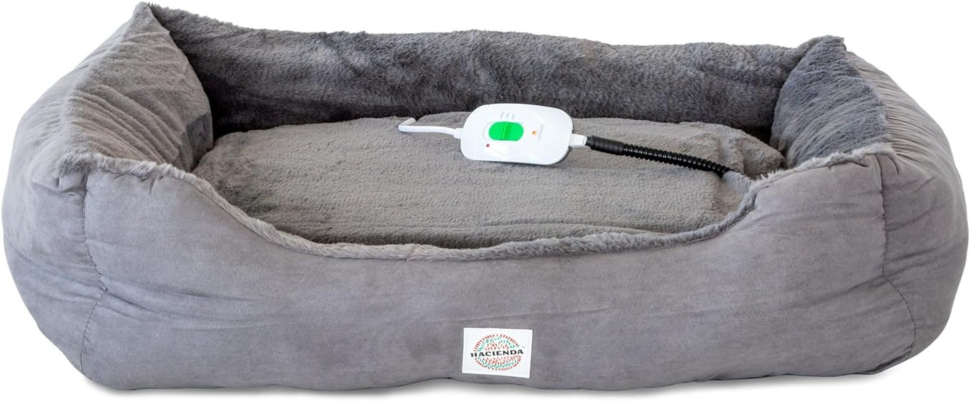 Hacienda Electric Heated Pet Bed - Small Size, 2 Heat Settings (Low & High), Removable Heat Pad, Soft Rabbit Faux Fur Covering - Ideal for Dogs with Joint Pain, Easy to Clean