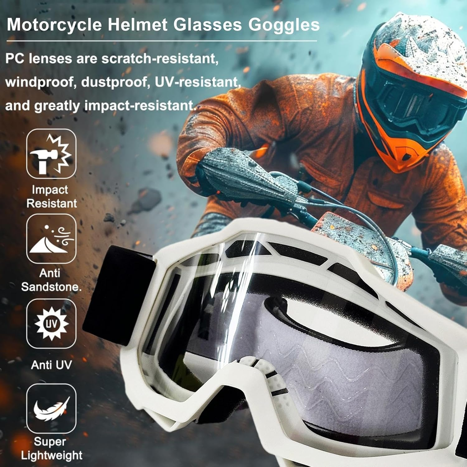 Helmet Goggles, Non-Slip Eyewear for Riders, Dirtbike Goggles Anti-Fog ATV Goggles Sponge Padding Dustproof Eyewear for Adults Outdoor Activities image number 6