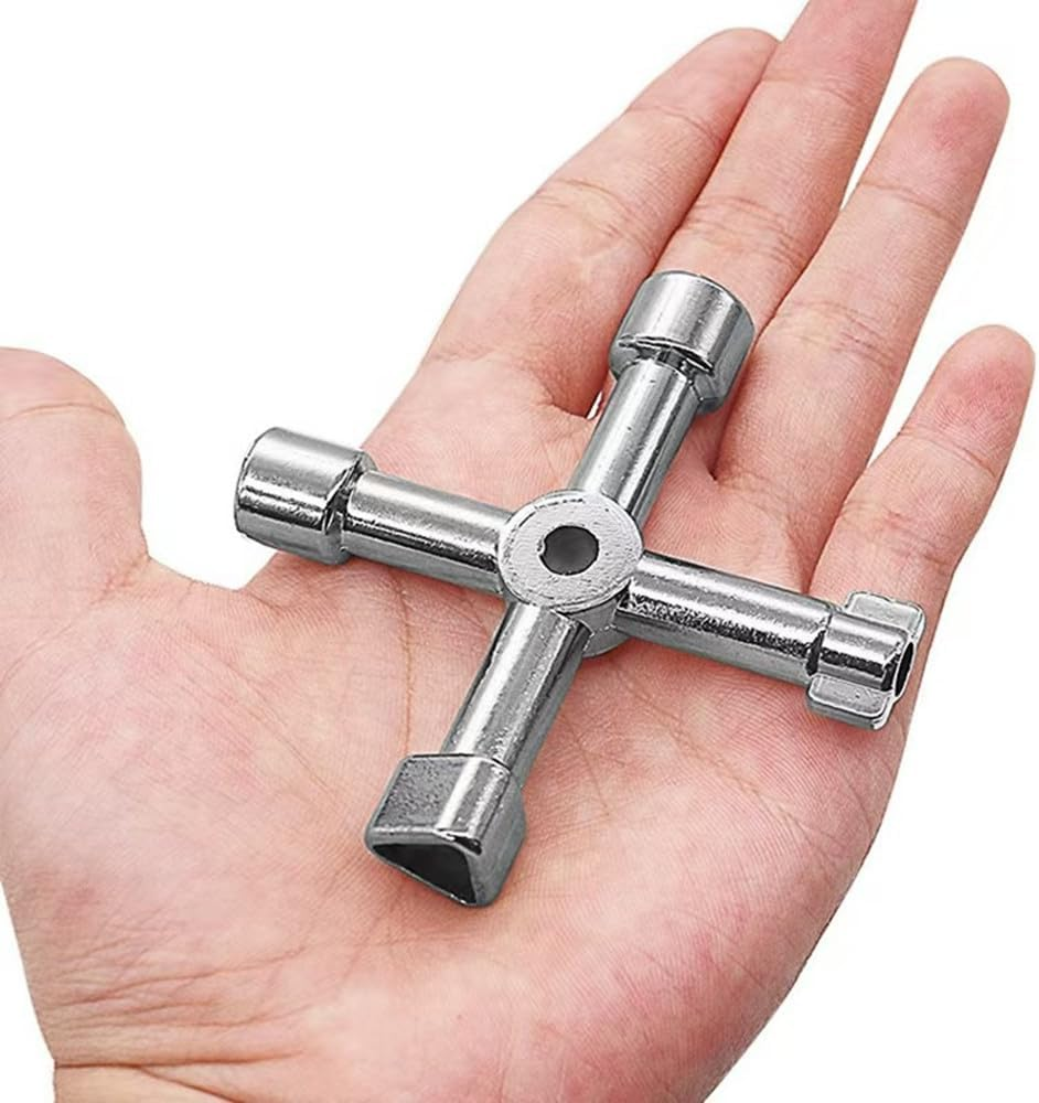3 Pack 4-Way Multi-Functional Universal Cross Key, Stainless Steel Utility Wrench for Water Meters, Electric Boxes & Cabinets