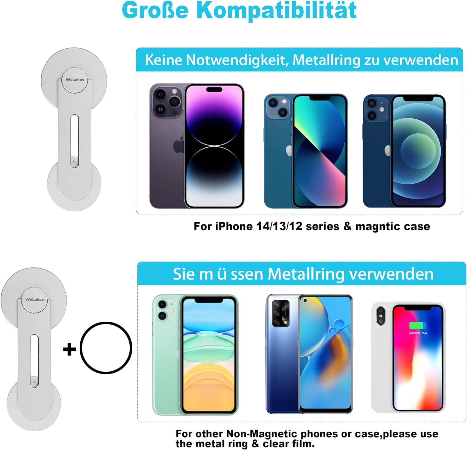 Welohas Magnetic Phone Holder for Laptop,Continuity Camera Mount for Ios 16/Macos 13 Ventura,Suitable for Imac,Desktop Computer,Tesla Model 3/X/Y/S & Iphone 14/13/12,Adjustable Laptop Phone Holder image number 1