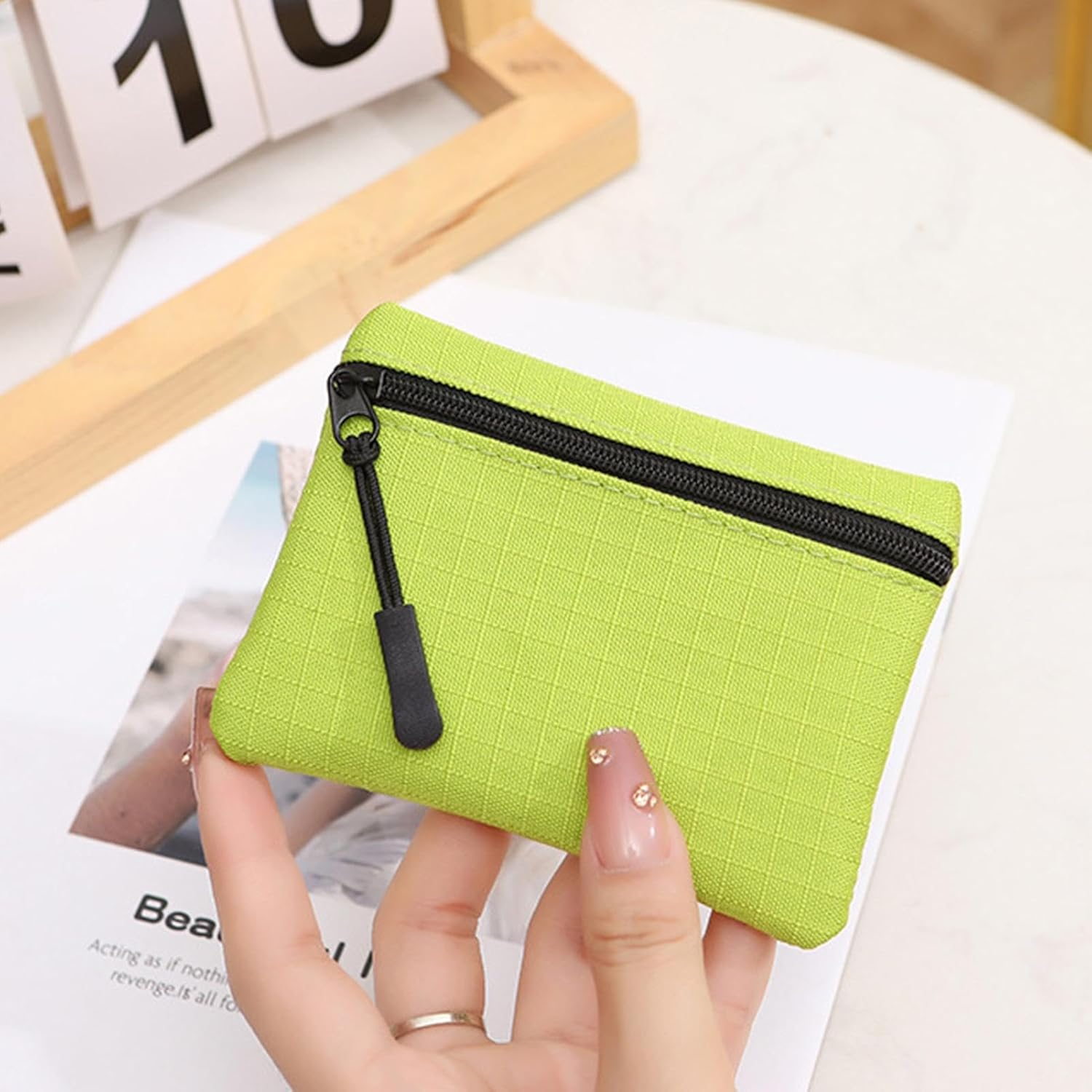 Eoixuqba Small Purse for Women Coin Bag | Oxford Cloth Makeup Toiletry Bag | Portable Zipper Purse Coin Purse for Credit Cards Keys Headset Lipstick, Green, Siehe Beschreibung, See Description - Yellow image number 2