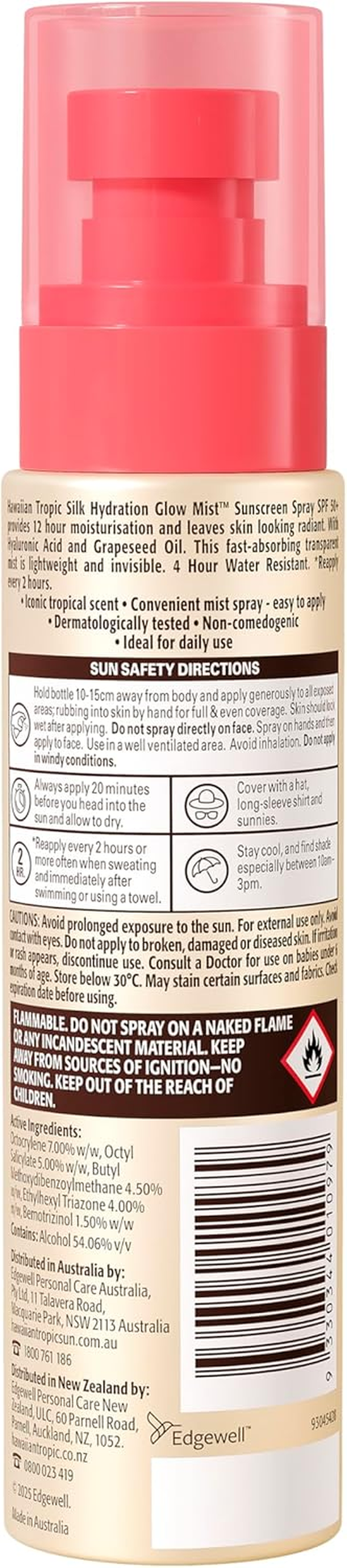 Hawaiian Tropic Silk Hydration Glow Mist&trade; Sunscreen Spray SPF 50+, Hyaluronic Acid & Grapeseed Oil, Invisible & Lightweight, Delicate Clear Mist, 12 Hour Moisturisation, 4-Hour Water Resistant
