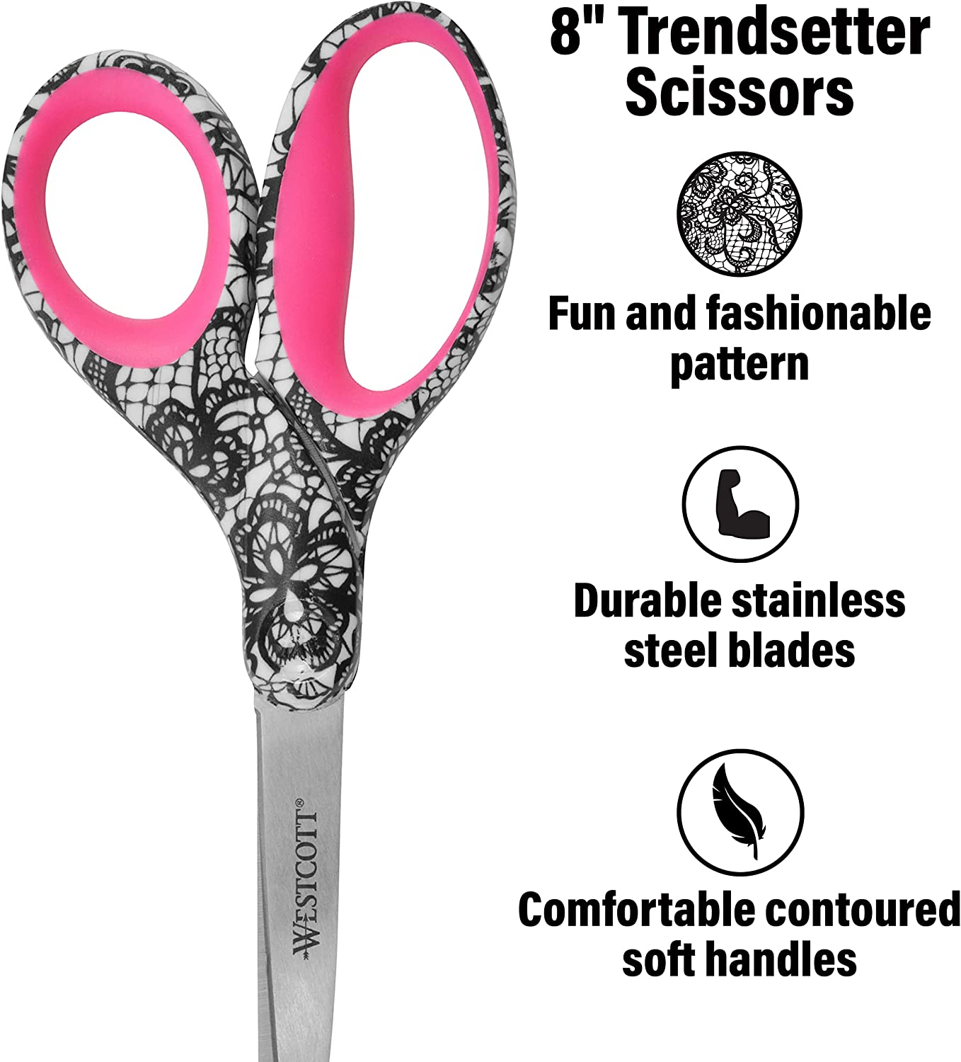Westcott Trendsetter Straight Lace Pattern Scissor, 8" (16660) image number 6