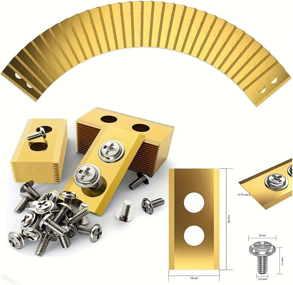 Double-Hole Lawn Mower Blade Replacement Set, Gold Brass, 3.5 Cm Length, Universal Fit, 24 Pack with Mounting Screws image number 6