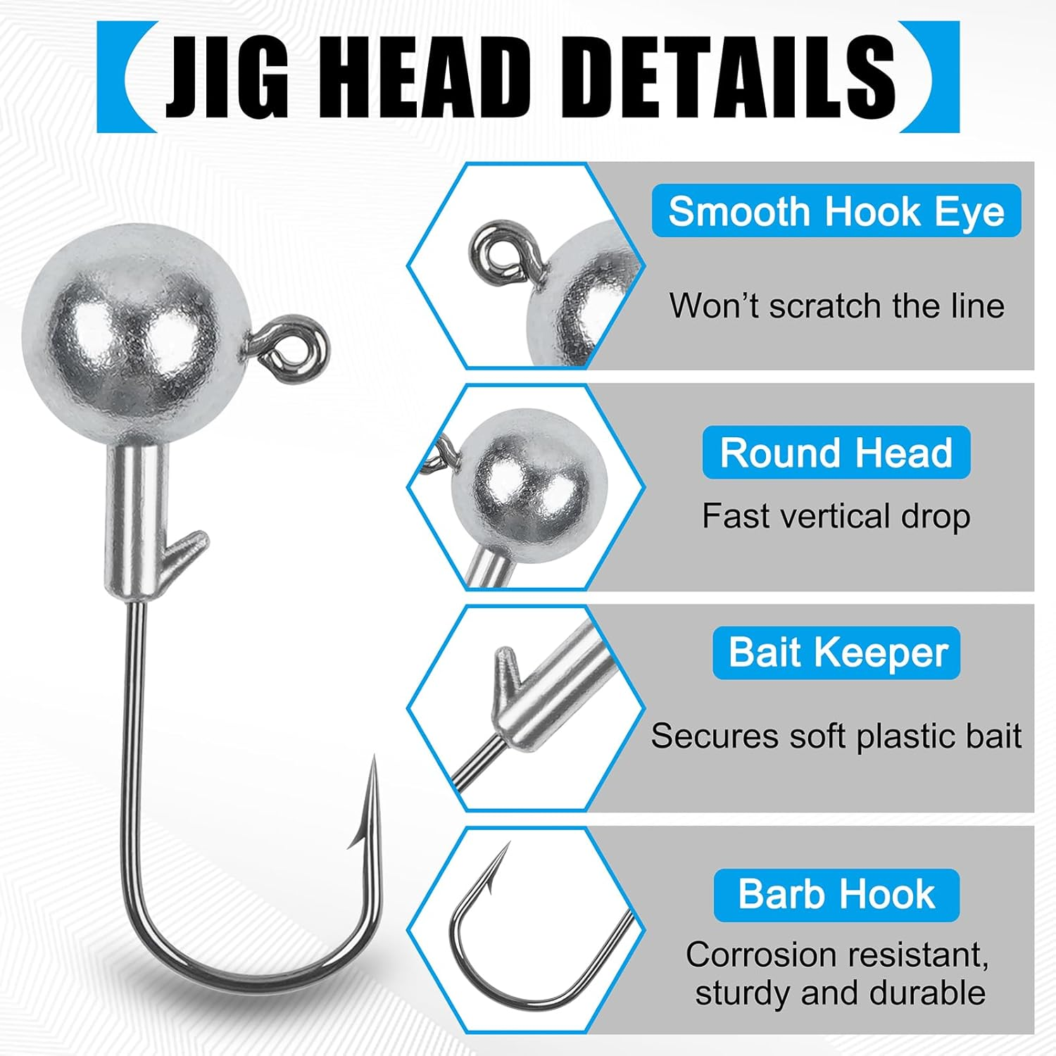 Jig Heads Unpainted Crappie Jig Heads round Ball Heads Jig Hooks Fishing Jig Heads Saltwater Freshwater Fishing Bass Trout Walleye - 45Pcs-(2G/3G/3.5G/5G) image number 6