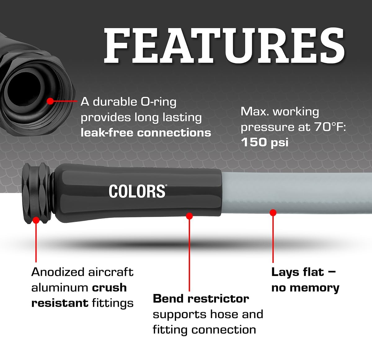 Flexzilla Colors Lead-In Garden Hose 5/8In. X 10Ft., Lightweight All-Weather Water Hose, Durable and Flexible, Leak-Free Connections, Slate Gray image number 3