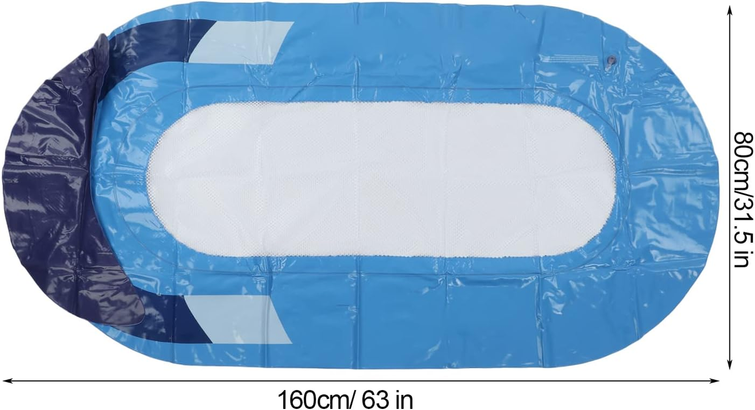 EVTSCAN 63"X31" Floating Pool Bed with Headrest, Foldable PVC Soft Mesh Inflatable Swimming Pool Loungers, Water Hammock for Adults, Kids Pool Lake Beach Pond River Island image number 3