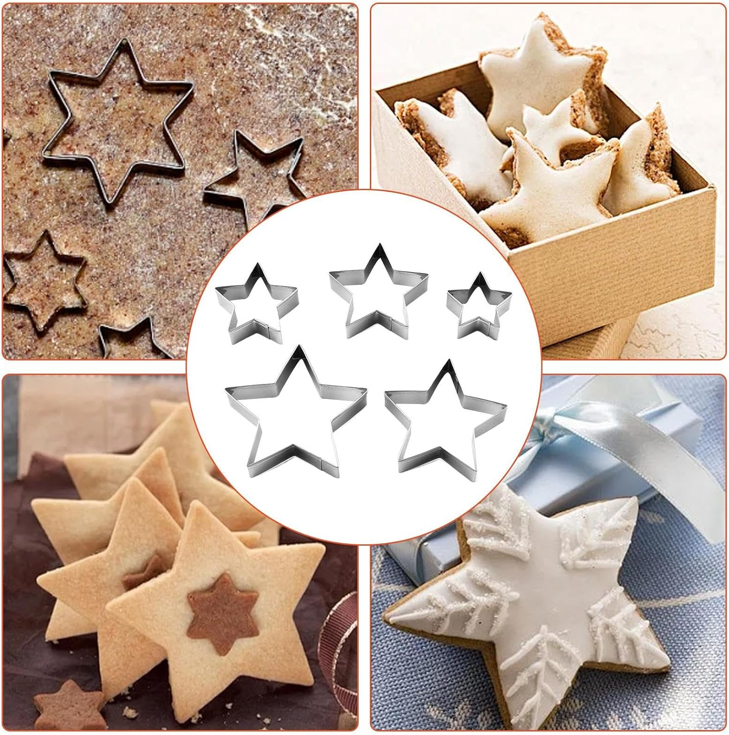5PCS Star Cookie Cutter Set, Stainless Steel Star Shaped Molds, Five-Pointed Pastry Molds, Fondant Cake Cookie Cutter Set, Home Bakeware Tools for Holiday Party Decorations image number 3