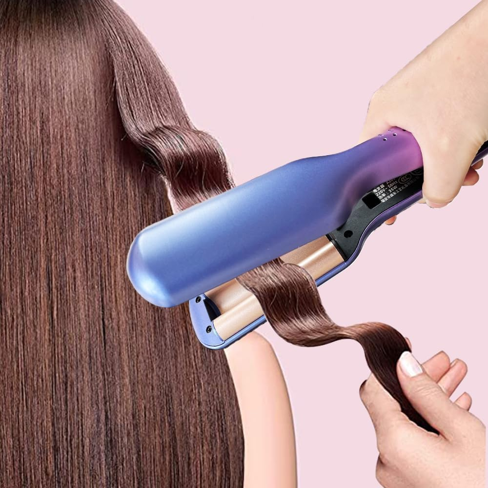 25Mm 3 Barrel Wave Curling Iron &ndash; Ceramic Hair Waver with 5 Adjustable Temperatures, Beach Waves Crimper for Short, Medium & Long Hair &ndash; Gradient Blue Purple image number 3