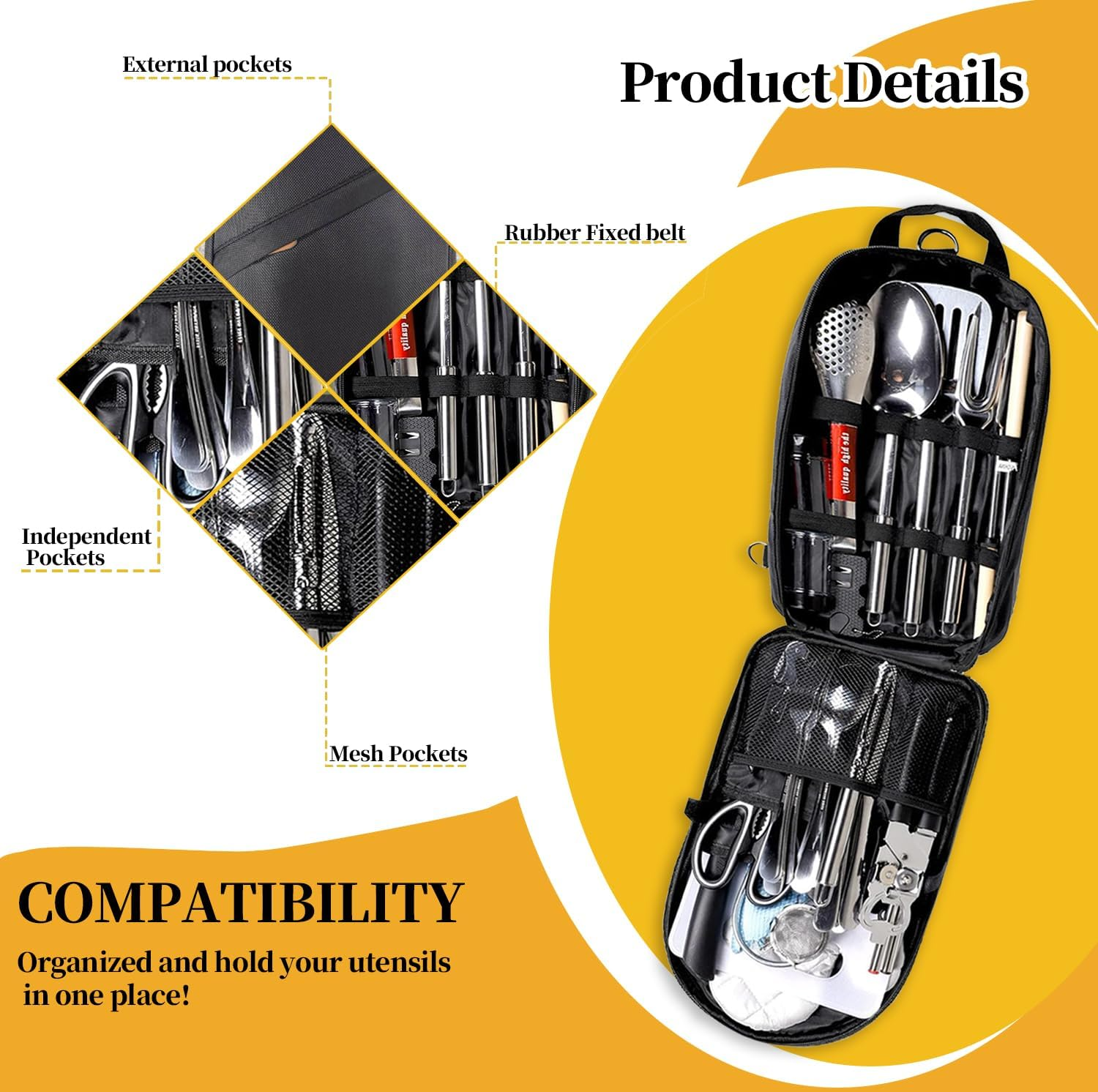 Omiention 35-Piece Camping Kitchen Utensil Set - Premium Stainless Steel Outdoor Cooking Gear with Storage Bag, Perfect for Camping, RV, BBQ, Grilling & Travel image number 4