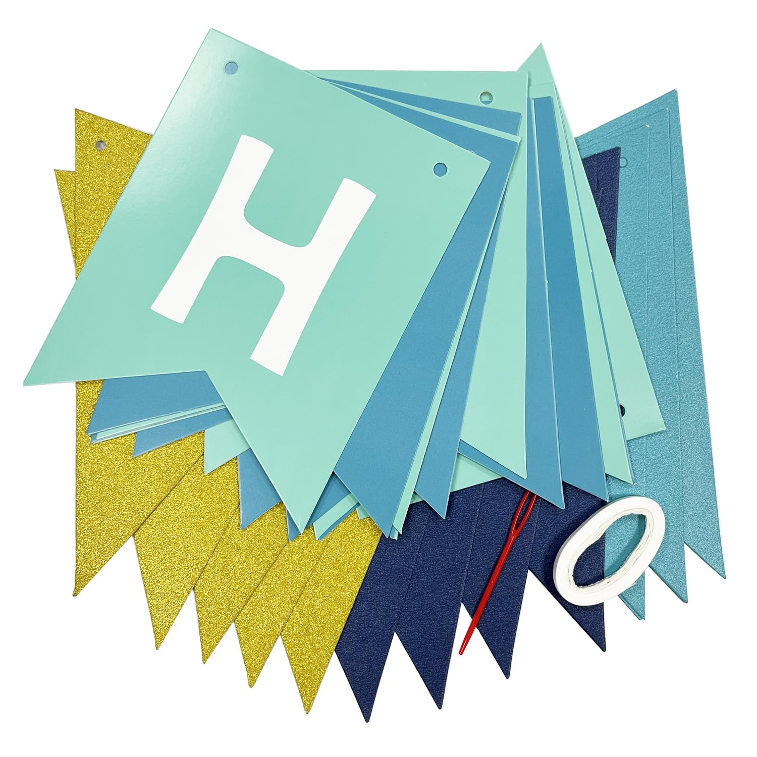 Haobase Happy Birthday Banner Triangle Flags Banner Happy Birthday Sign Swallowtail Flag Hanging Party Decoration (Blue2) image number 3