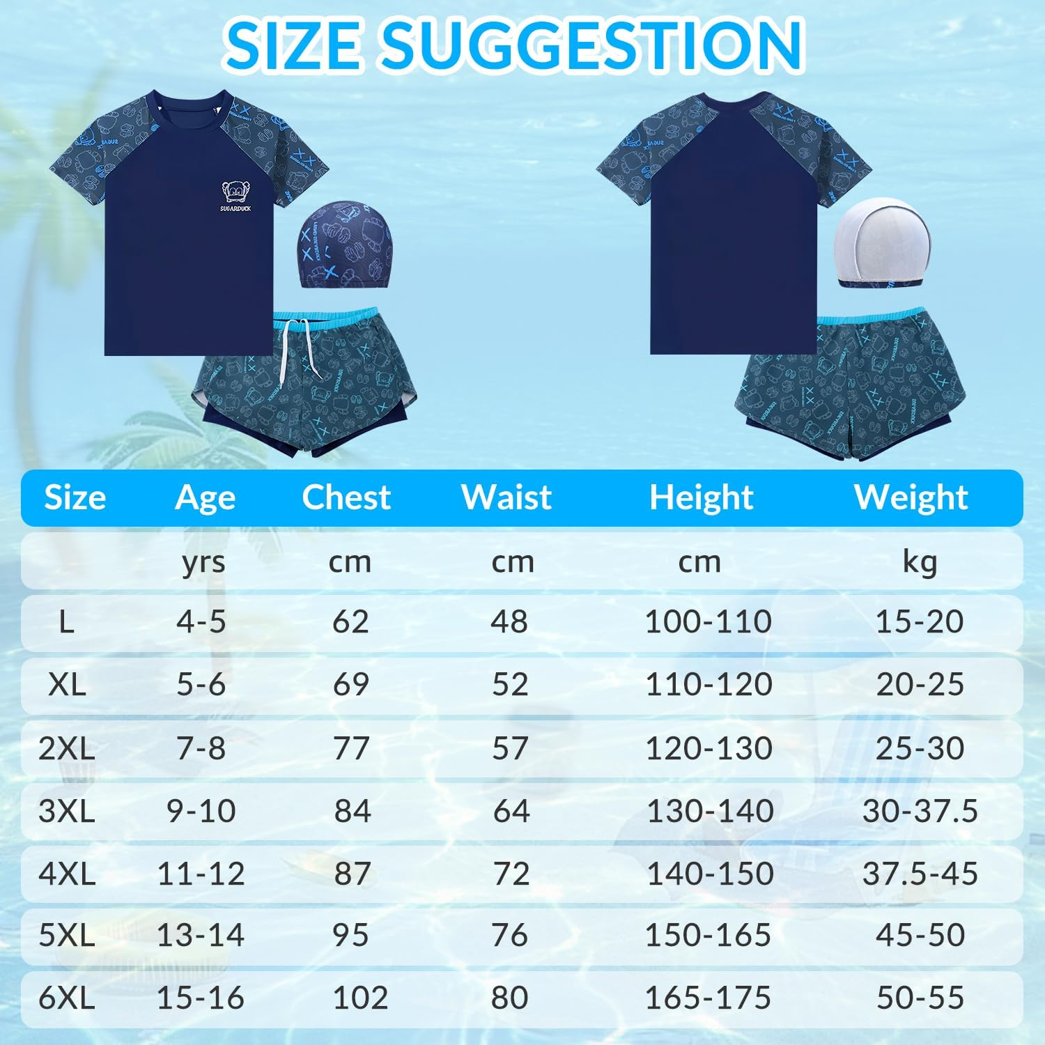 WOTOW Boys Short Sleeve Swimsuit, 3 Piece Rash Guard Swimsuit Set Short Sleeve Bathing Suit with Swimming Cap, Summer Quick Dry Swimwear for Kids Boys 4-16 Years image number 6
