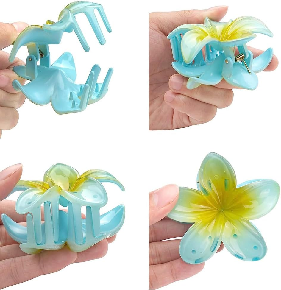 Flower Hair Clip, Hibiscus Hair Clip, Large Hawaiian Flowers Hair Clip, Blue, White, Pink, Yellow Flowers Hair Clip, Hawaiian Flowers Hair Clip for Women (Pack of 5) image number 4