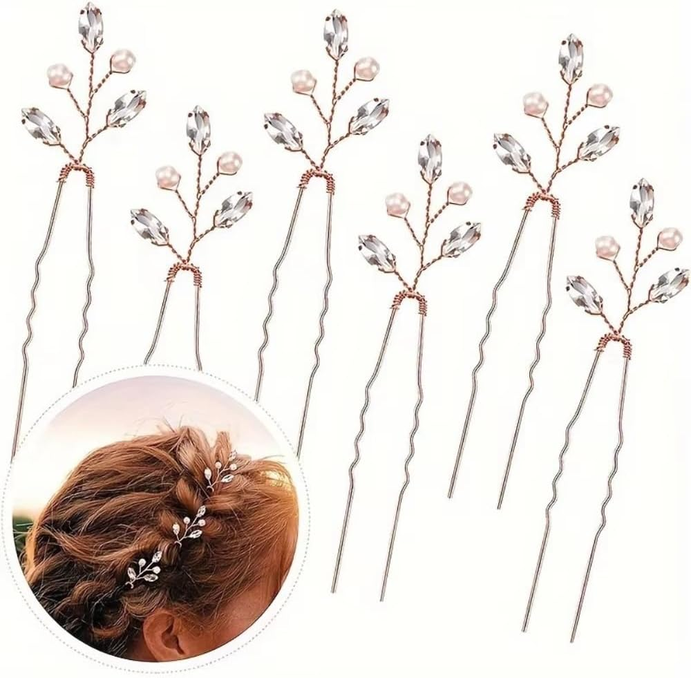 Pack of 6 Women'S Hair Clips Wedding Bridal Hair Accessories Rhinestone Hair Pin U-Shaped Hair Pins Headpiece Hair Clip Women Hair Sticks for Wedding Party Dinner Banquet, Blue image number 2