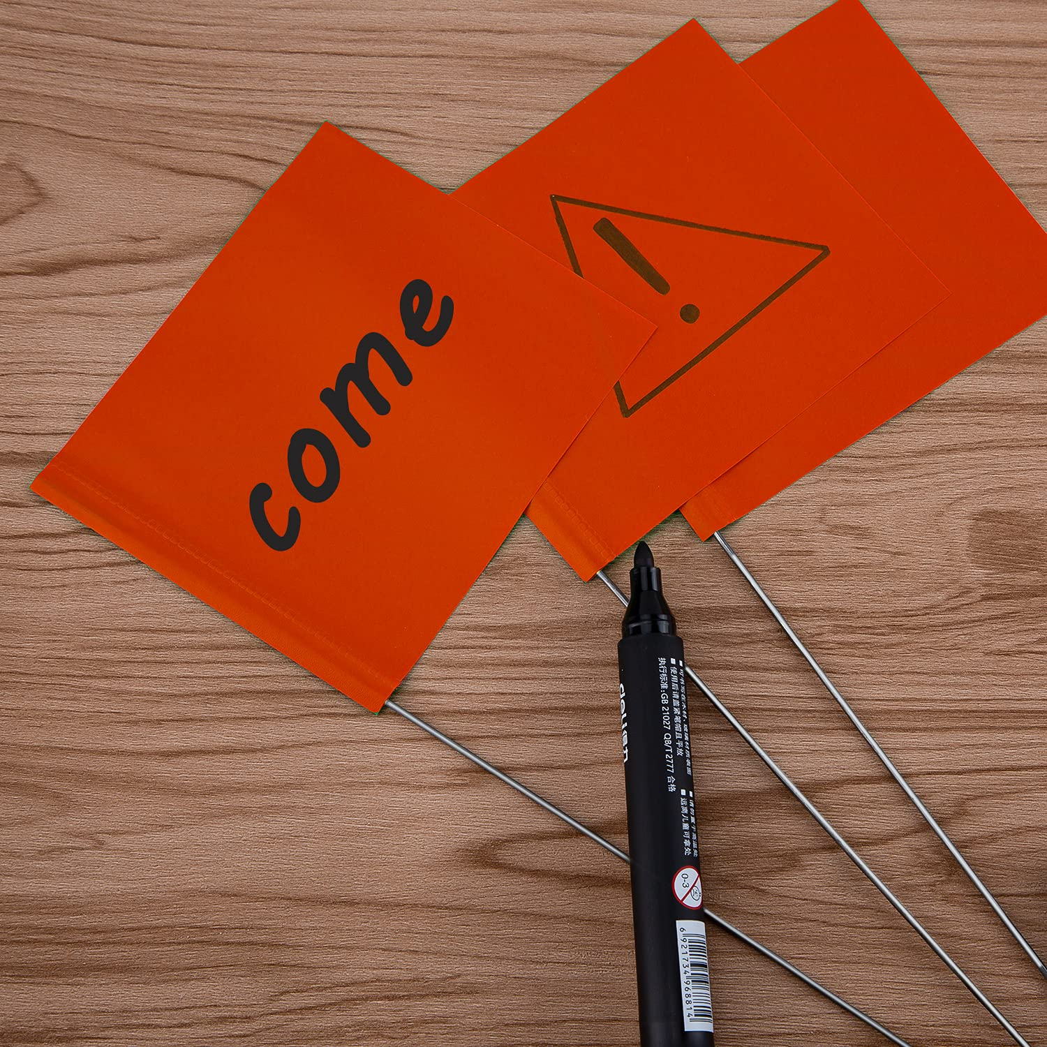 AIEX 42Pcs 2"X3" Marking Flags with 13.8" Steel Pole Vinyl Stake Flag for Yard Industrial, Underground Utilities, Sprinkler, Utility Marker, Sewers, Lawn, Landscaping, Surveying, Pet Boundary(Orange) image number 4