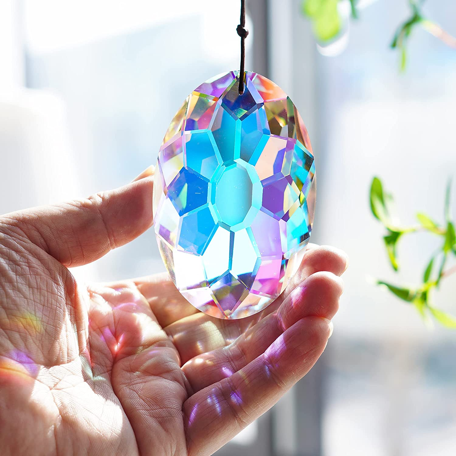 AB Coating Hanging Window Crystal Prism Suncatcher Rainbow Maker Glass Hanging Pendant Ornaments for Home Garden Ornament for Christmas Tree (89Mm,3.5Inch) image number 1