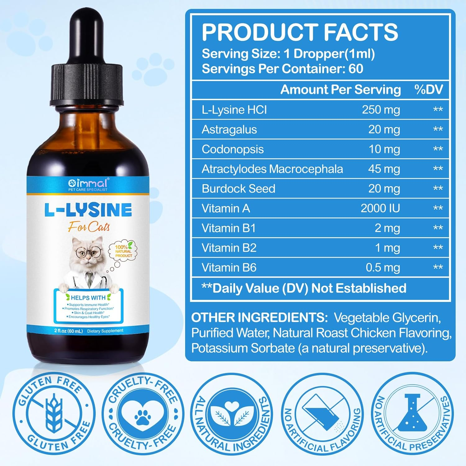 L-Lysine Supplement for Cats 60Ml | Daily Feline Wellbeing Support | Helps Maintain Normal Eye Moisture, Respiratory Comfort & Immune Health | Easy-To-Give Liquid Formula | Roast Chicken Flavour image number 6