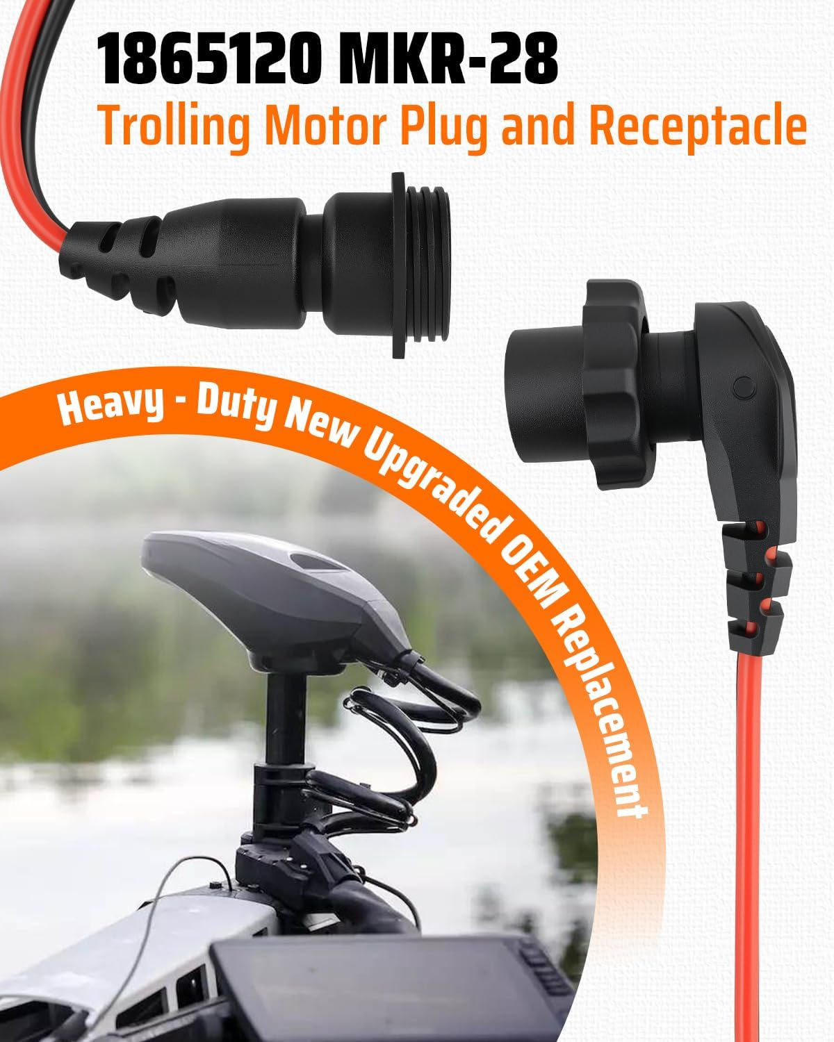 Trolling Motor Plug and Receptacle Fit for Minn Kota 1865120 MKR-28, Waterproof Heavy Duty 8AWG Rated to 60A Fit for Freshwater & Saltwater Marine Boat