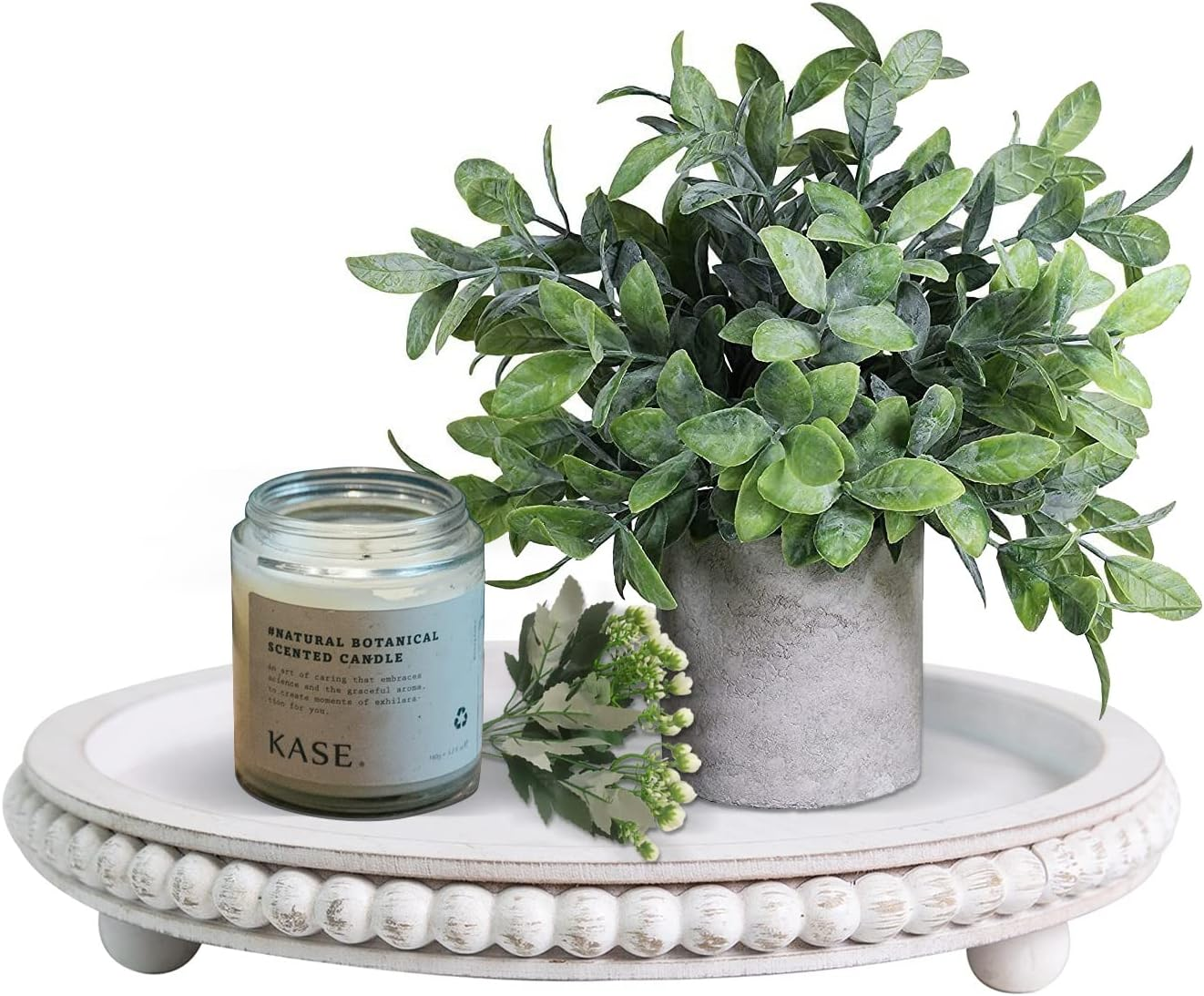 HPC Decor 12In round Wood Tray - White, Distressed, Farmhouse Rustic - Decorative Tray for Living Room, Coffee Table, Kitchen Table or Farmhouse Serving Tray