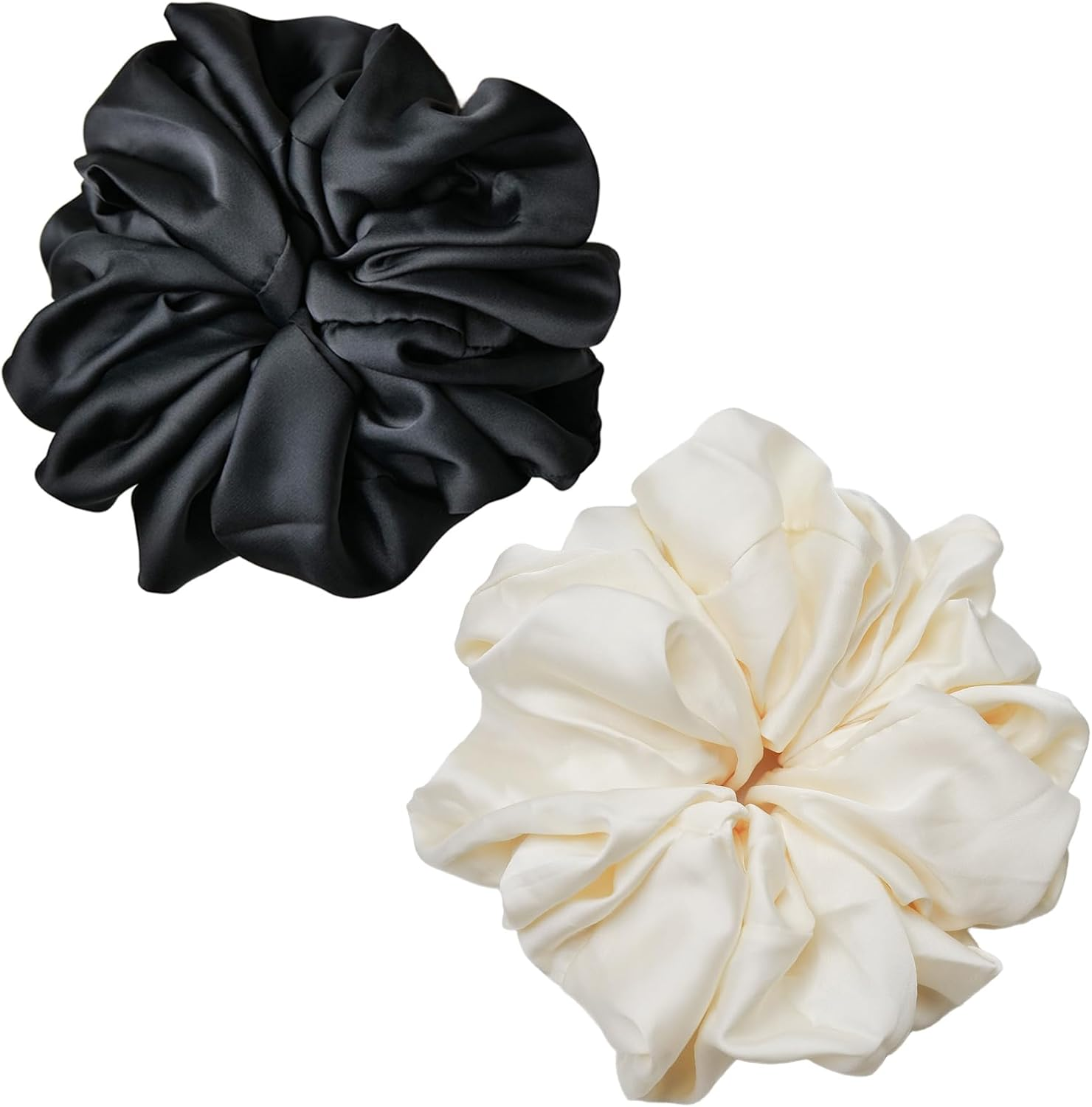 Oversized Satin Scrunchies for Women - 2 Pack Extra Large Hair Ties Accessories, Big Silk-Like Ponytail Holders, No-Damage Elastic Bands for Thick Curly Hair, Light Pink