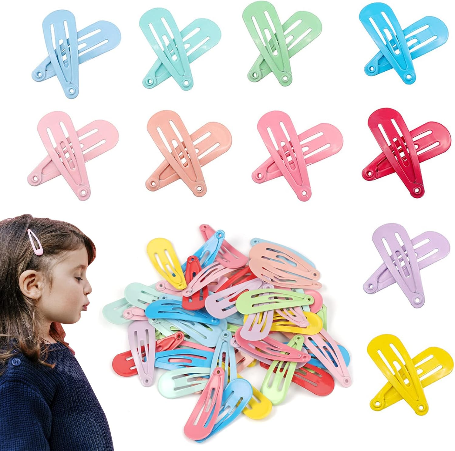 JINSION Girls' Hair Clips, Pack of 50 Baby Hair Clips, Colourful Hair Clips, Women'S Metal Snap Hair Clips in Candy Colour, Children'S Hair Accessories, Small for Hair Clip, Birthday Party Gift image number 4