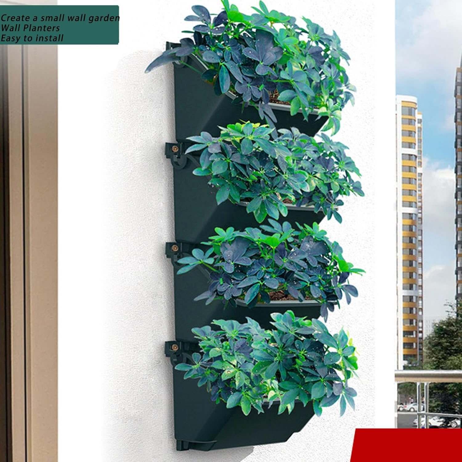 Vertical Garden Planter for Indoor and Outdoor Plants, 4 Pots Hanging Vertical Wall Planter, Wall Mounted Vertical Hanging Wall Planter for Yard Garden Fence Home image number 6