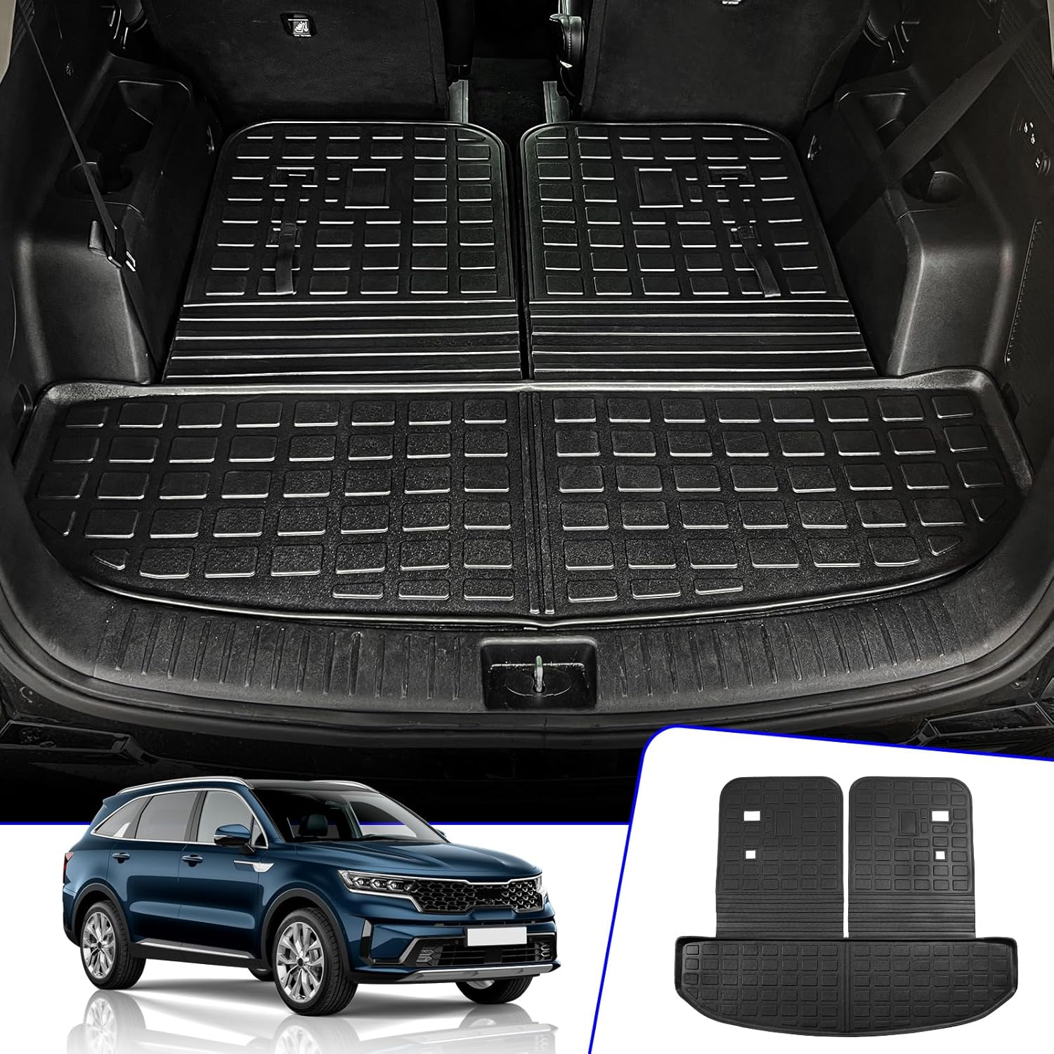 Rongtaod Trunk Mat Compatible with 2021-2025 Kia Sorento 6&7 Seats Cargo Mat Cargo Liner Trunk Liner Back Seat Cover Protector 2024 Sorento Accessories (Trunk Mat+2Nd&3Rd Row Backrest Mats)