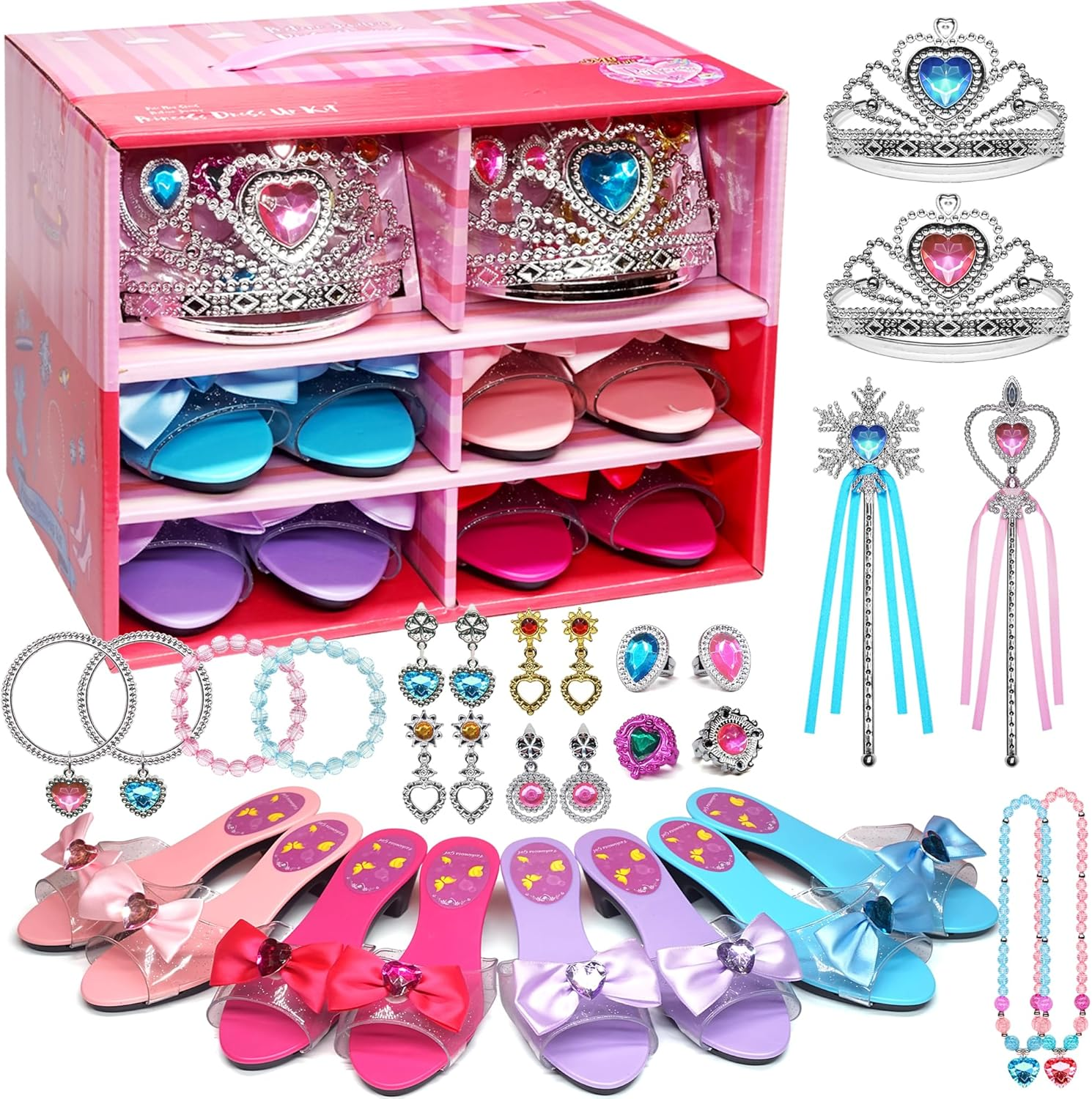 Princess Dress up Toys for Girl - 4 Pairs of Princess Dress up Shoes and 2 Sets of Play Jewelry Boutique for Little Girls,3-6 Year Old Girl Gifts, Toys for 3-6 Year Old Girls