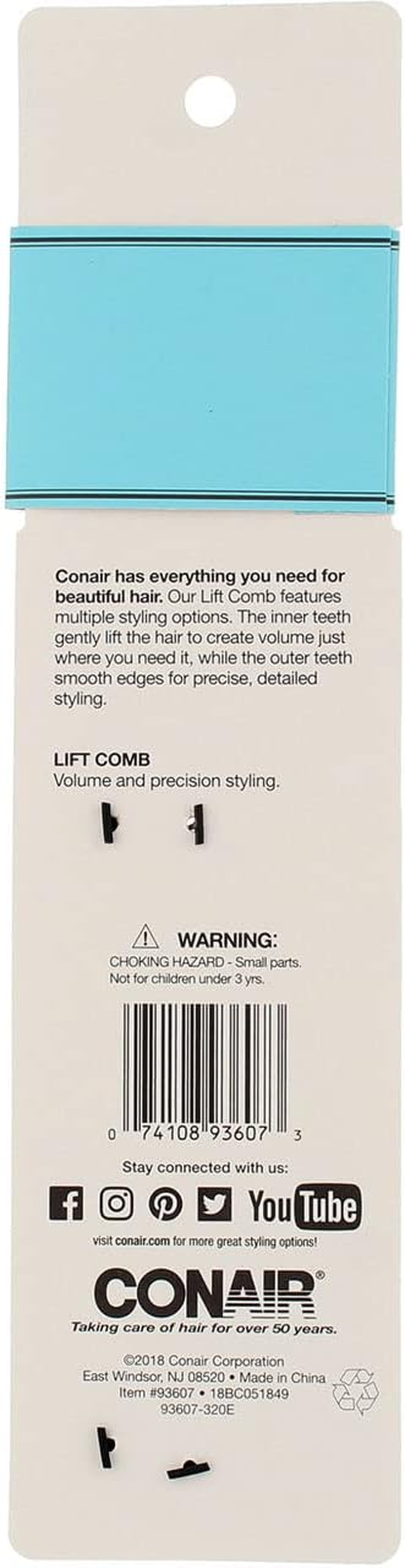 Conair 93607 Lift & Tease Comb Assorted Colors