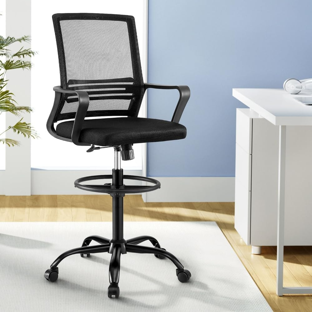 Artiss Office Chair Drafting Chairs Stool Computer Desk Studios Mesh Black image number 1
