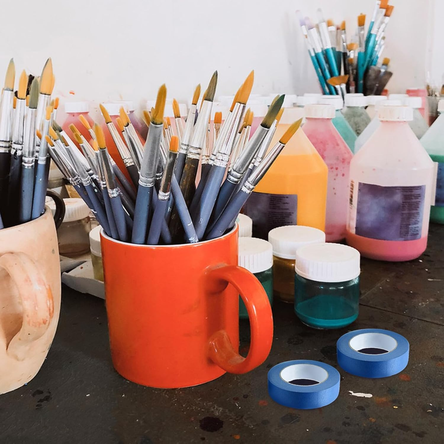 Homoyoyo 5Pcs Blue 1Cm Paint Masking Tape for Wall Painting, Thin Automotive Masking Tape for Precise Edging and Decoration, Suitable for Car Paint Supplies and Home DIY image number 2