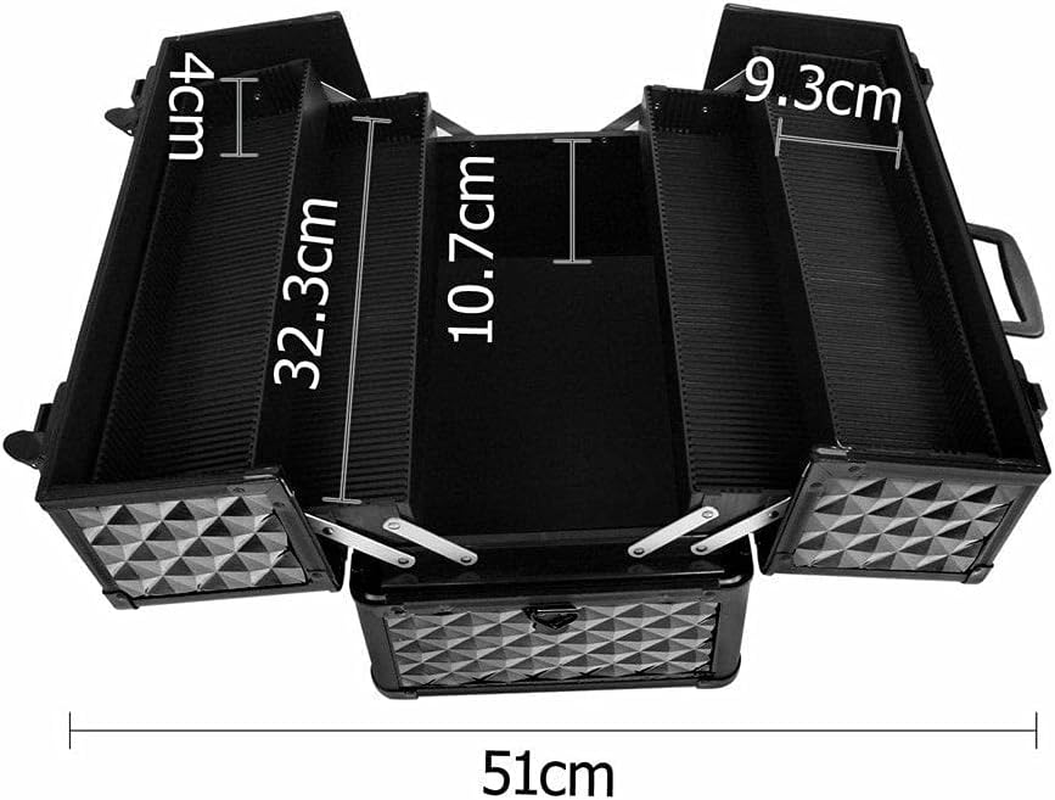 Portable Beauty Makeup Cosmetic Case Organiser Carry Bag Box Diamond W/Strap (Diamond Black) image number 4