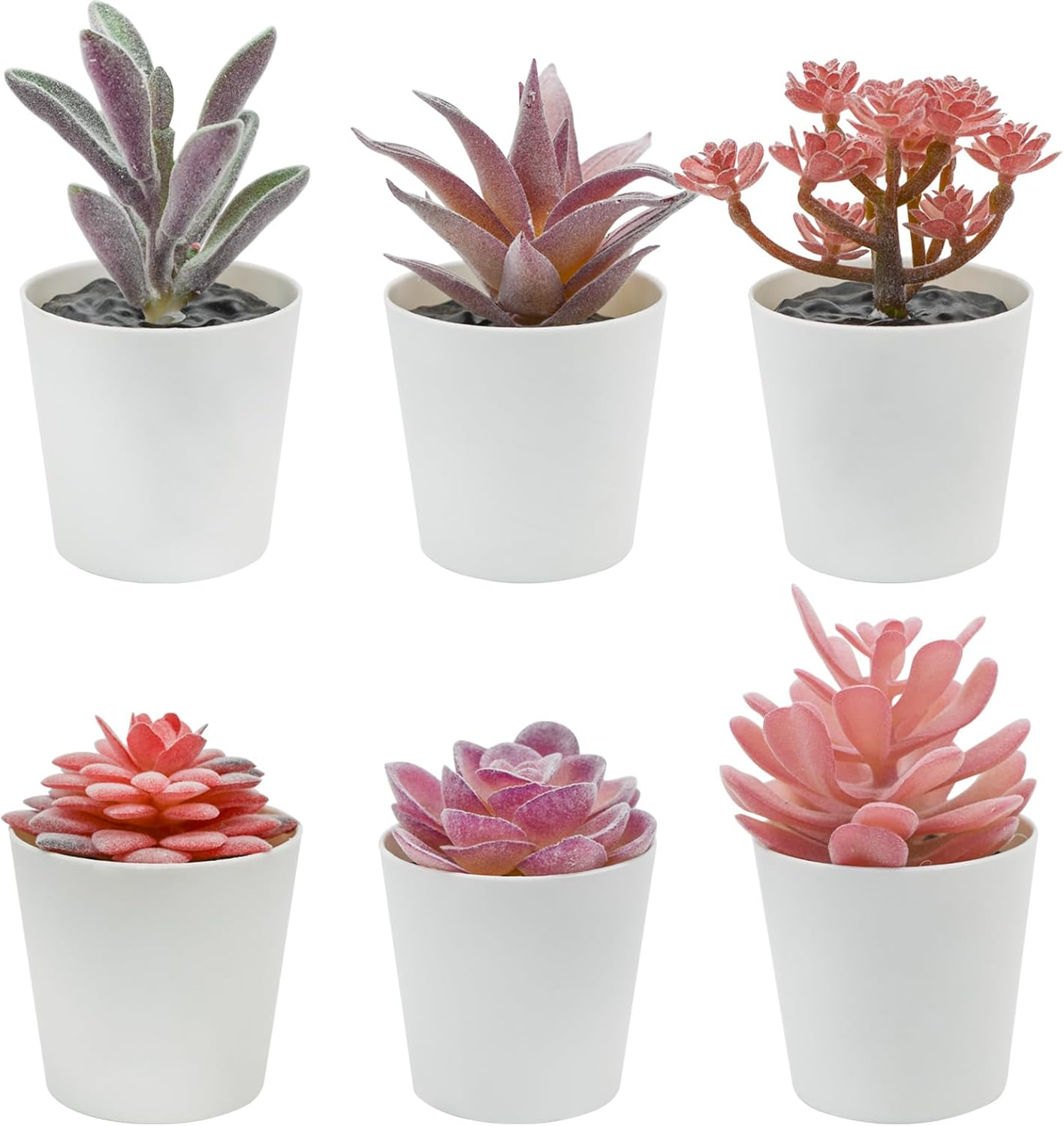 Bacucine Set of 6 Succulents Plants Artificial in Pots Desk Plant Fake Plants Faux Succulents for Bedroom Windowsill Shelf Office Home Decor (Red)