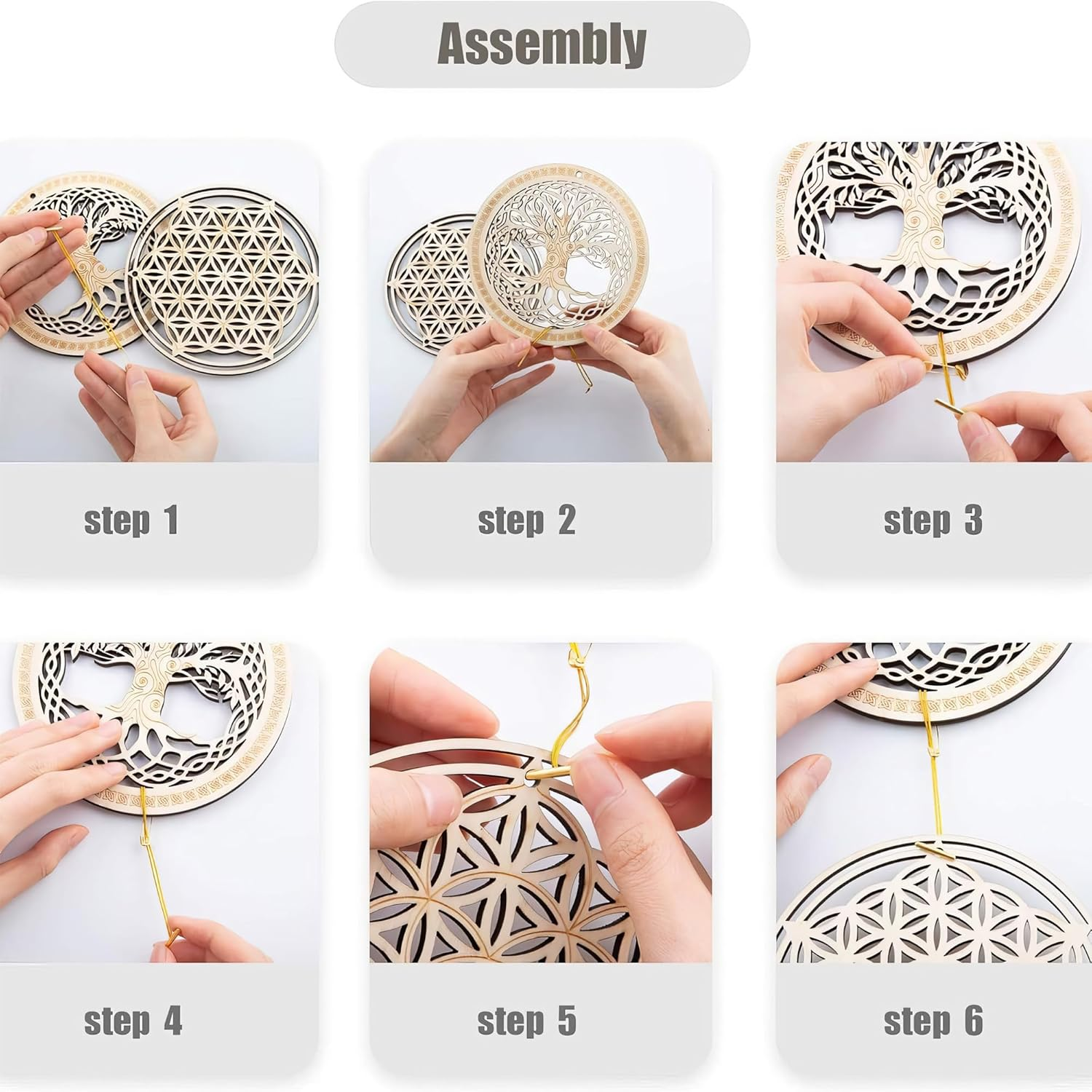 Sacred Geometry Wooden Wall Art Set - Lotus Hamsa Ohm Merkaba Meditation Decor & Coasters