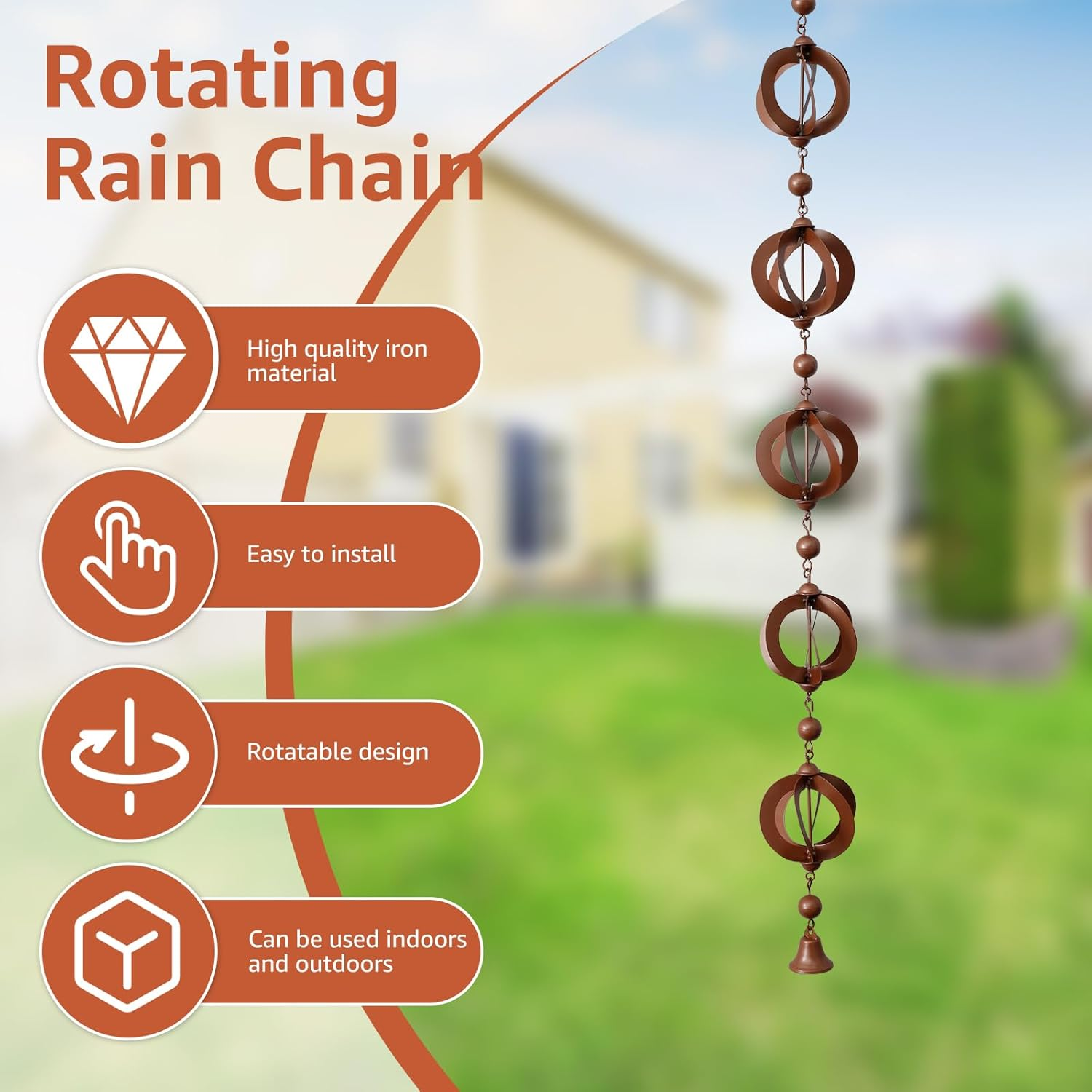 3.6 FT Rain Chain Decorative Iron Rain Gutter Chains Functional Replacement Downspout Chain Outdoor Rain Chains for Gutters Hanging Gutter Chain for Patio Yard image number 3