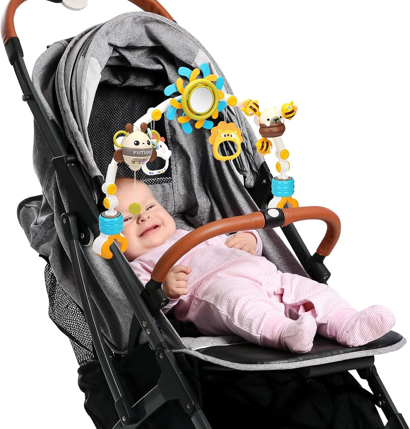 Baby Stroller Toy, Bouncer Toy Bar, Flexible Activity Arch Pram Toys for Toddlers (Blue) image number 5