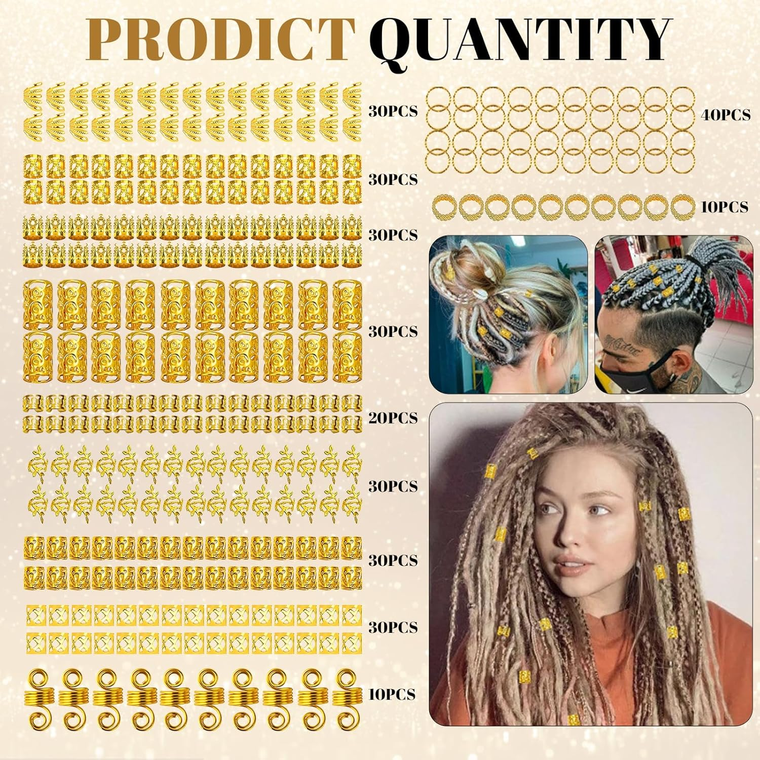 Xanthelle Hair Beads, 290 Pcs Gold Hair Accessories for Dreadlocks & Braids, Women'S Hair Jewelry, Metal Hair Clips, Hair Rings & Hair Clips image number 2