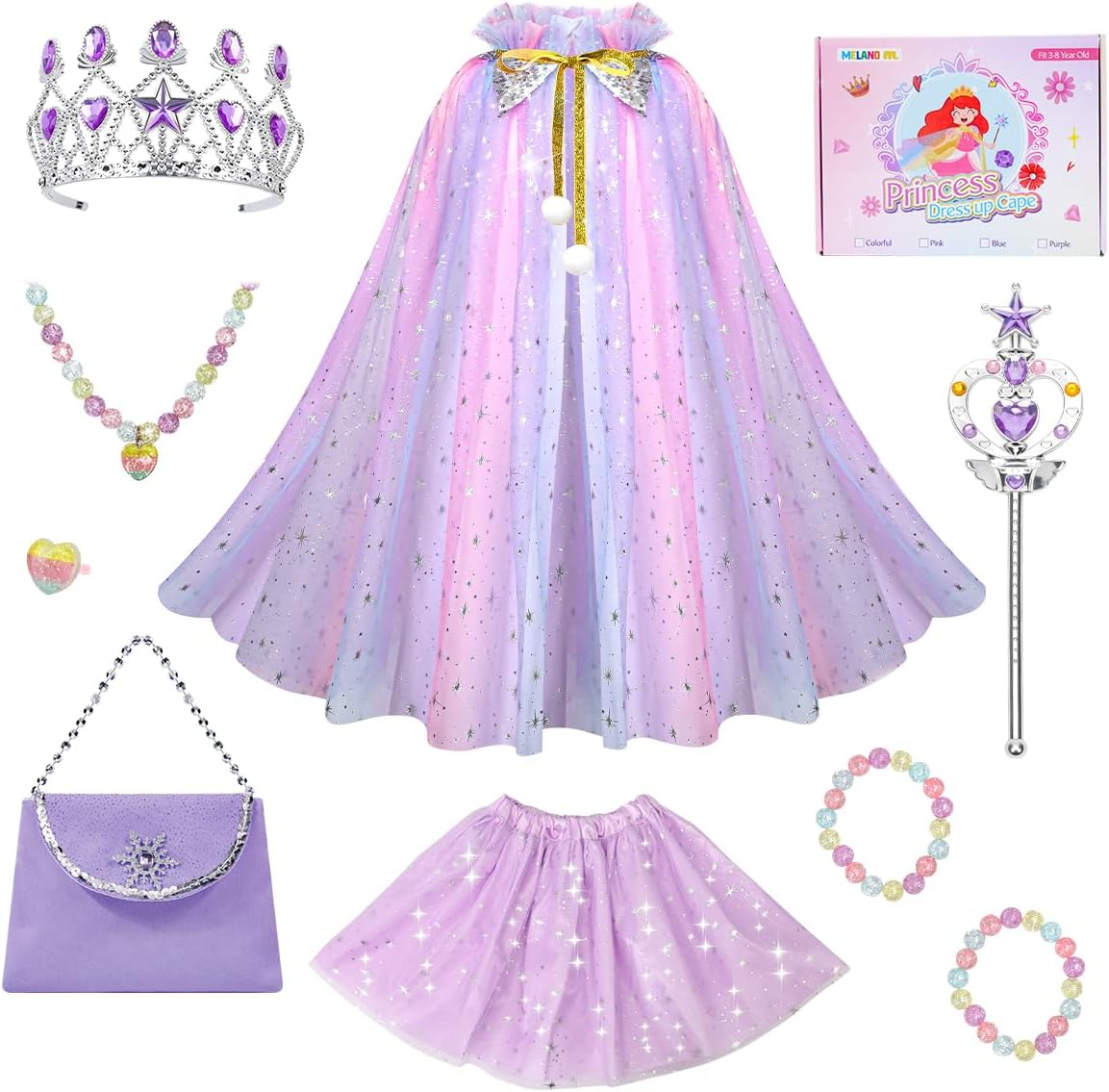 Meland Princess Dress up Clothes for Little Girl, 11Pcs Princess Cape with Crown, Princess Dresses for Girl 3-8 Birthday Gift - Pink image number 2